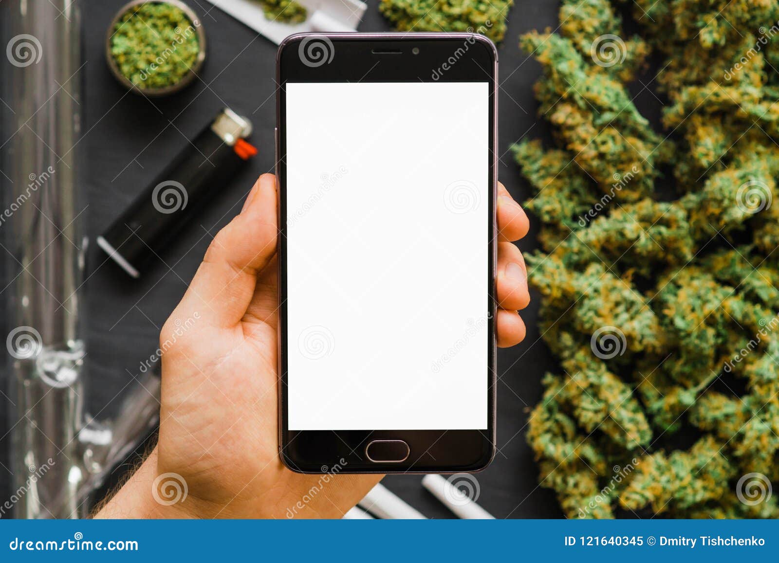 Download Black Smartphone With A White Screen Mock Up Weed Grinder Stock Image Image Of Medicine Cannabis 121640345