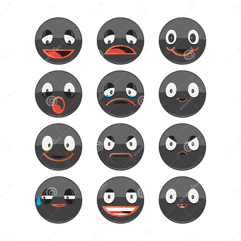 Black Smiley Face Icons on White Background Stock Vector Illustration