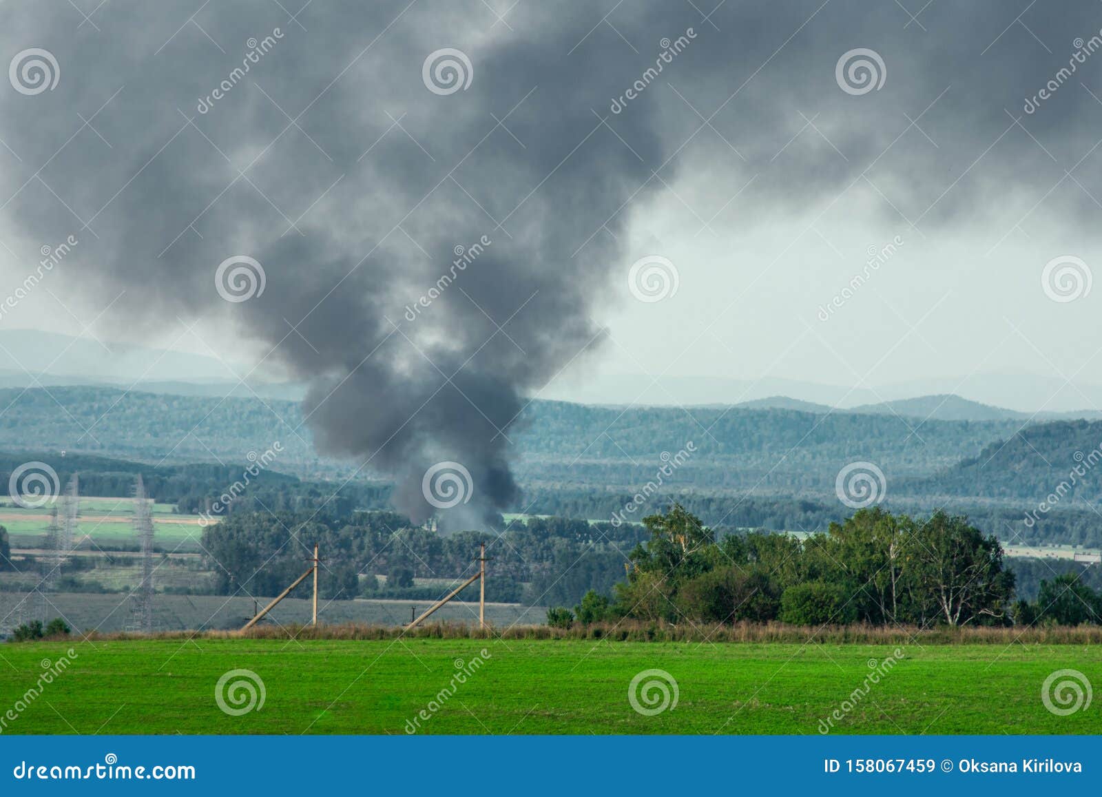 Black Smoke on the Field Rising To the Sky Stock Image Image of