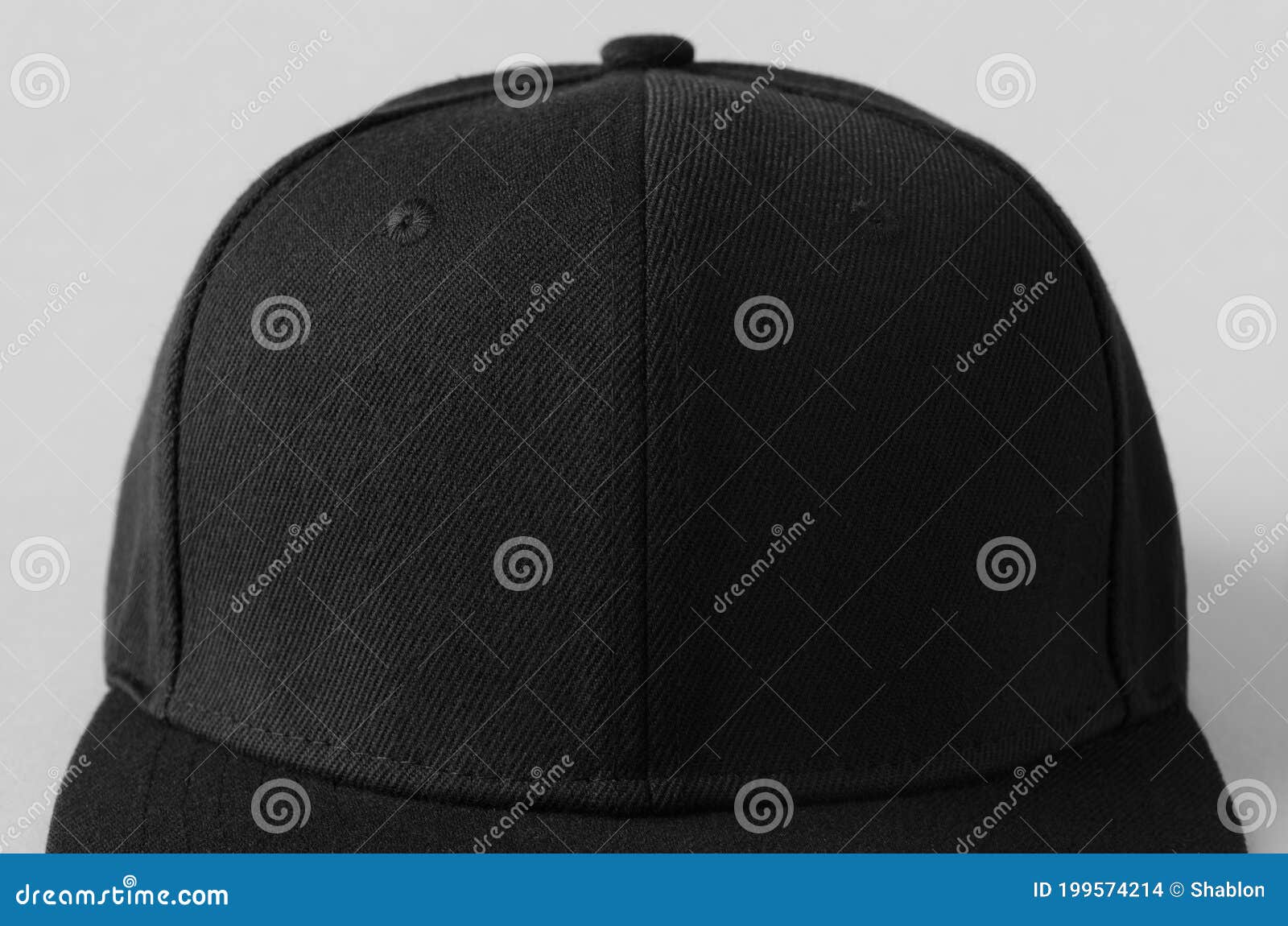 Black Snapback Cap Mockup On A Grey Background Closeup Stock Photo Image Of Textile Headwear 199574214