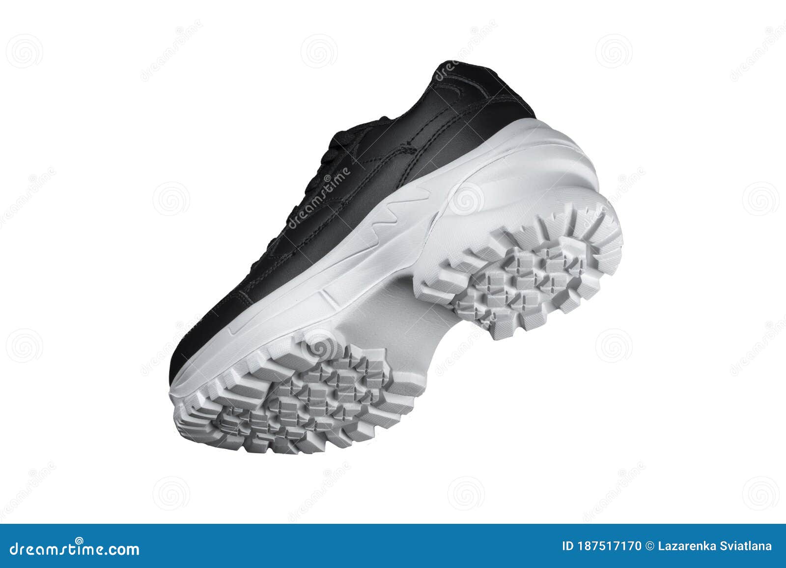 Black Sneaker with White Sole. Stock Photo - Image of leather, shoelace ...