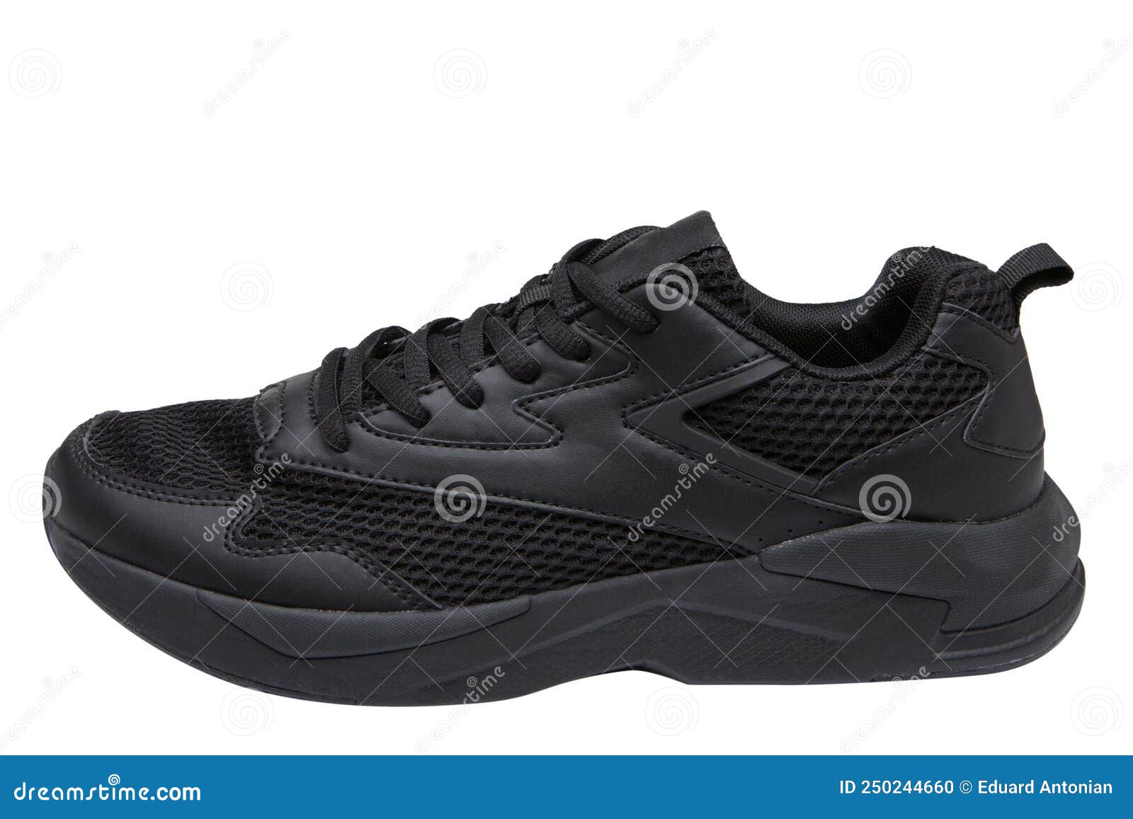 Black Sneakers, Mesh Fabric, Shoes for daily Walking, on a White Background Stock Photo Image