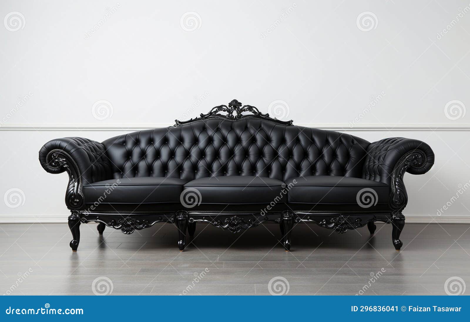 A Black Sofa Bed on a White Backdrop Generative Ai Stock Illustration
