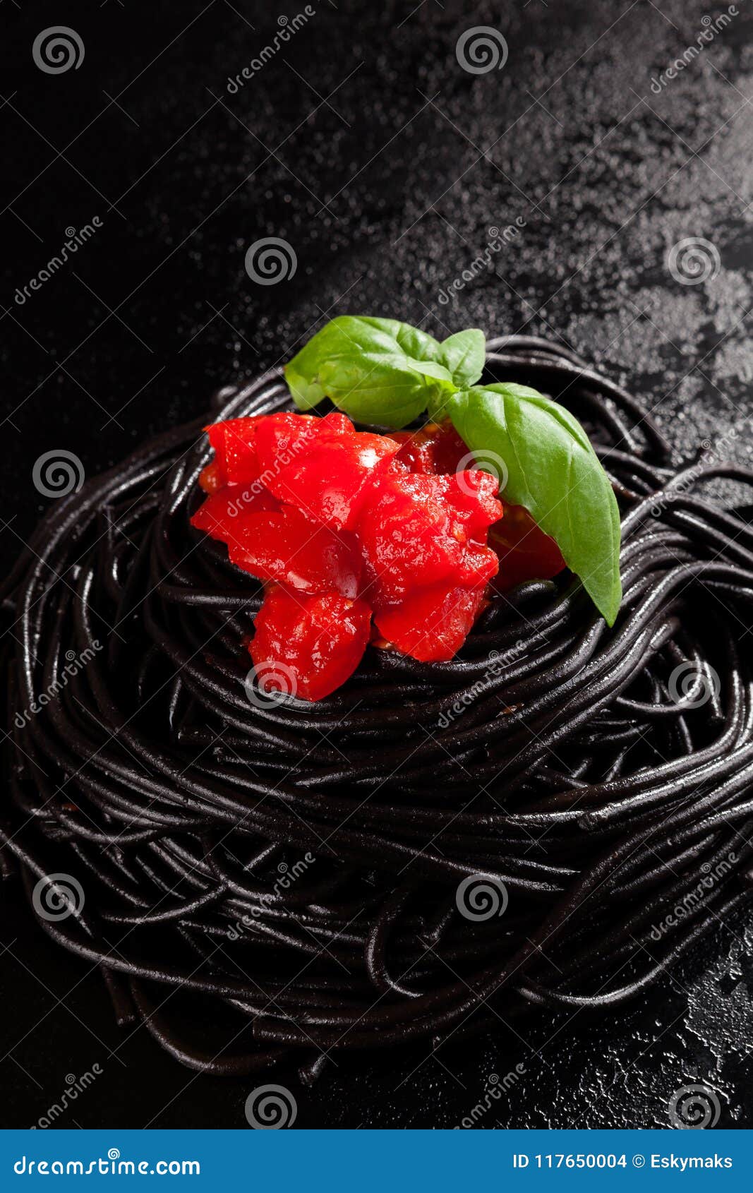 Black Spaghetti with Red Tomato Sauce. Stock Photo - Image of tasty