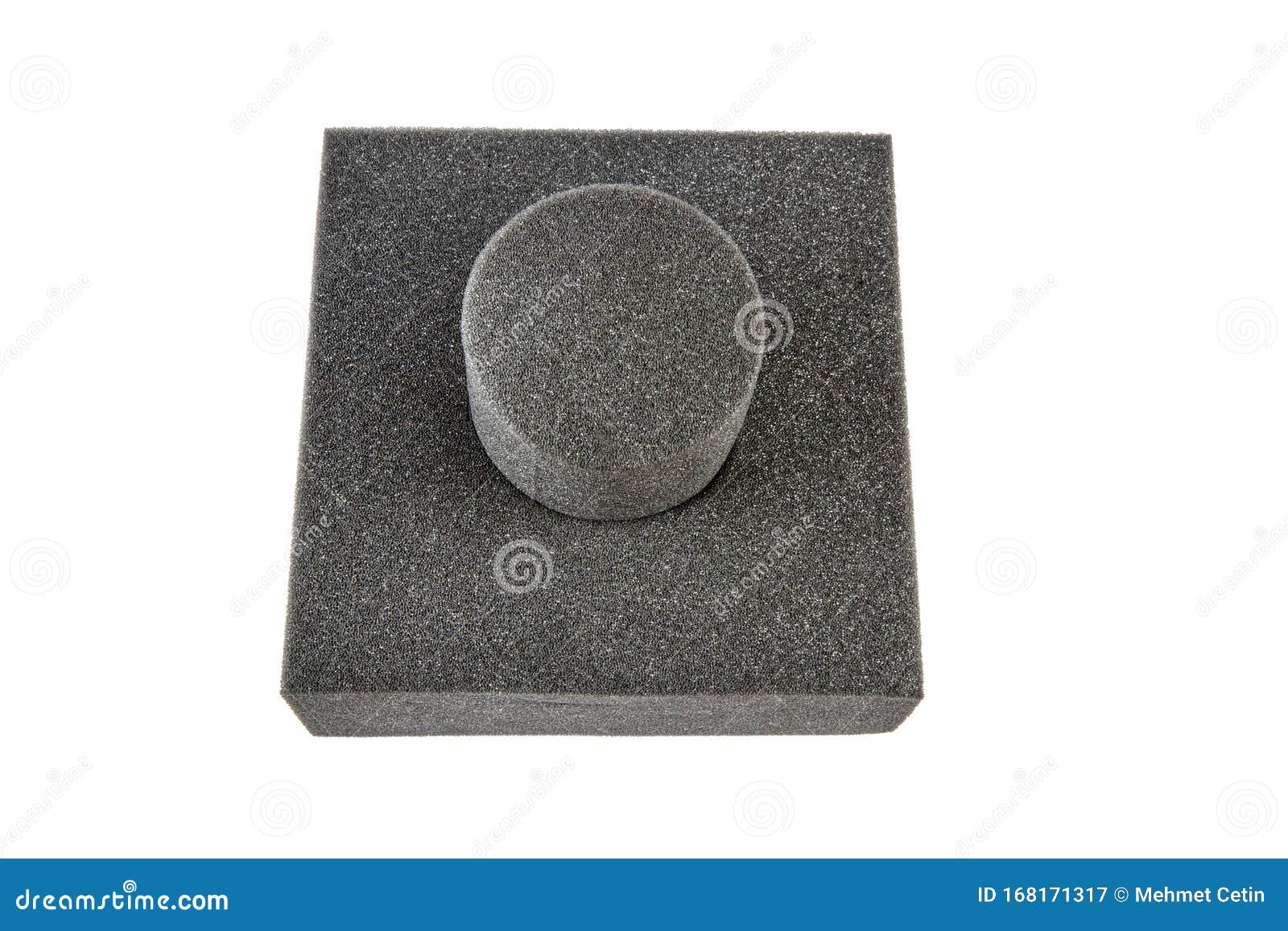 black sponge foam in a  of electronic or computer part, a protective equipment on white background