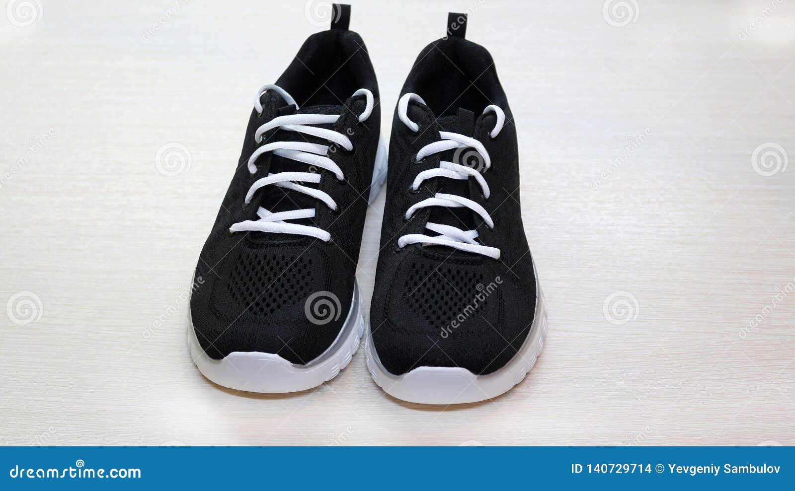 Black Sport Unisex Sneakers with White Sole and White Laces on White ...