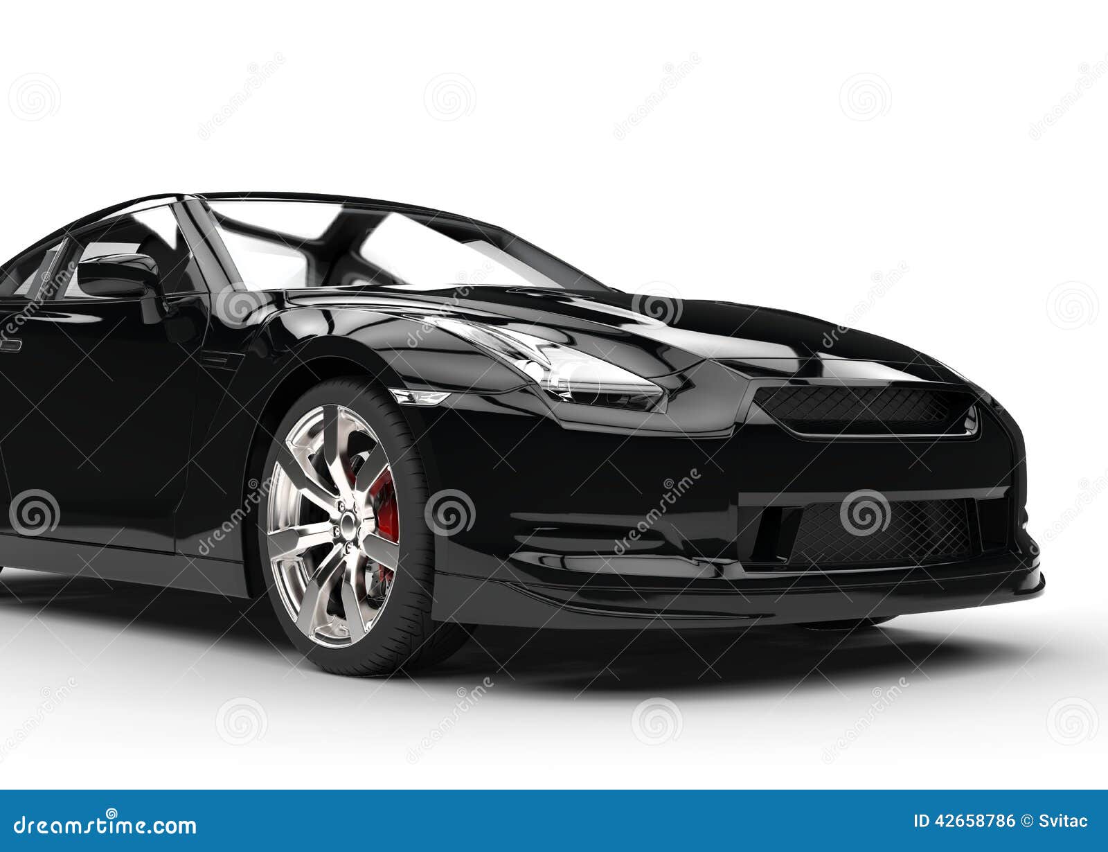 Black Sports Car on White Background - Front Closeup Stock Illustration