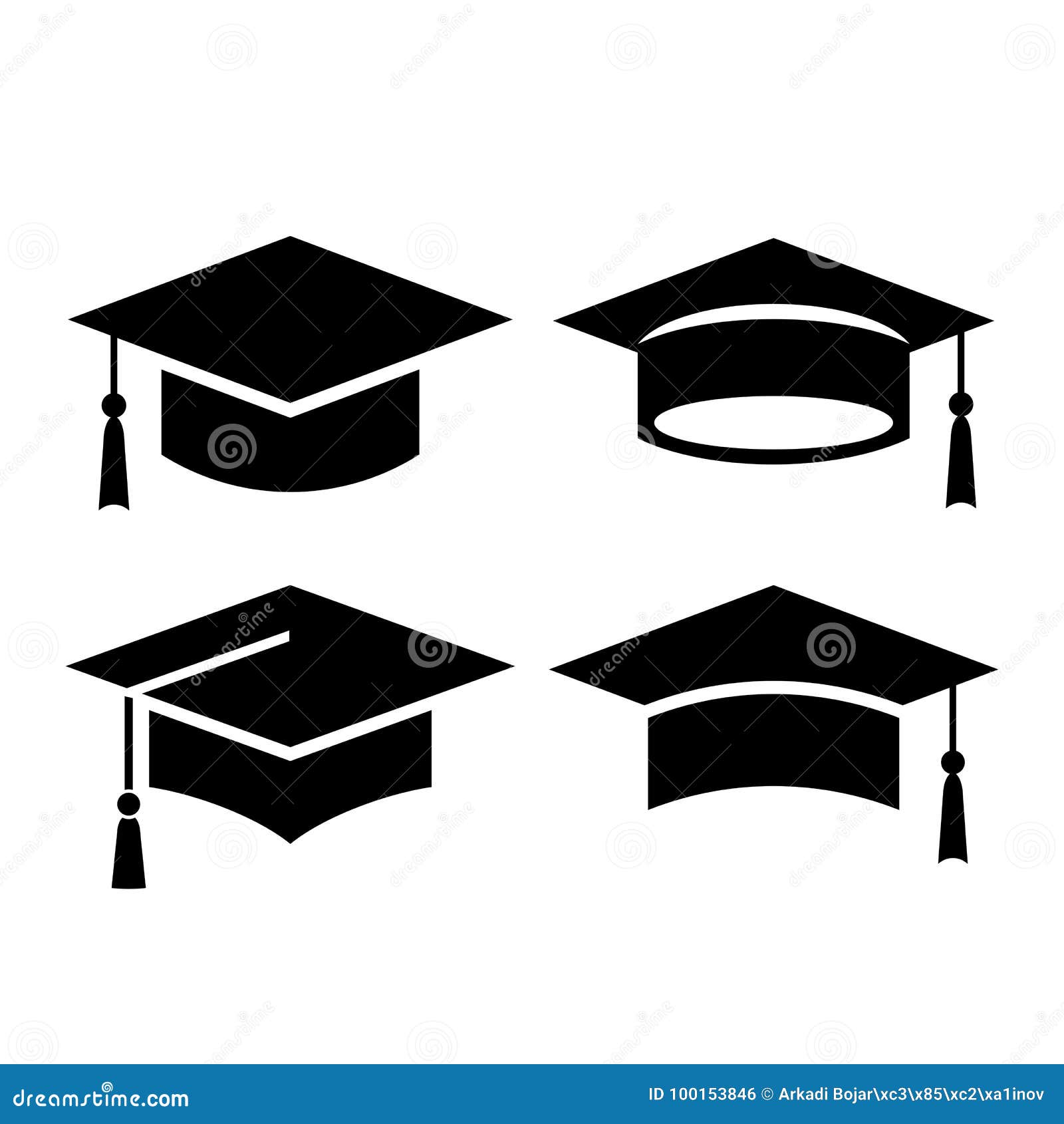 Black Square Graduation Hat Icon Stock Vector - Illustration of ceremony,  caps: 100153846