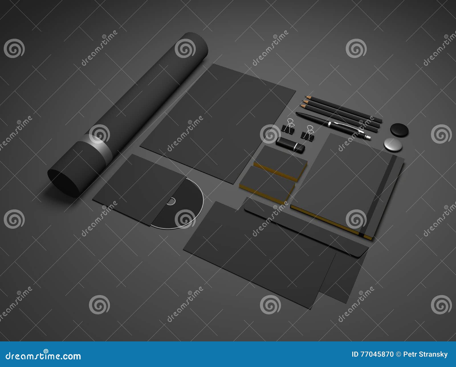 Black Stationery Branding Mock-up 3D Illustration On Dark Stock Illustration - Illustration of ...
