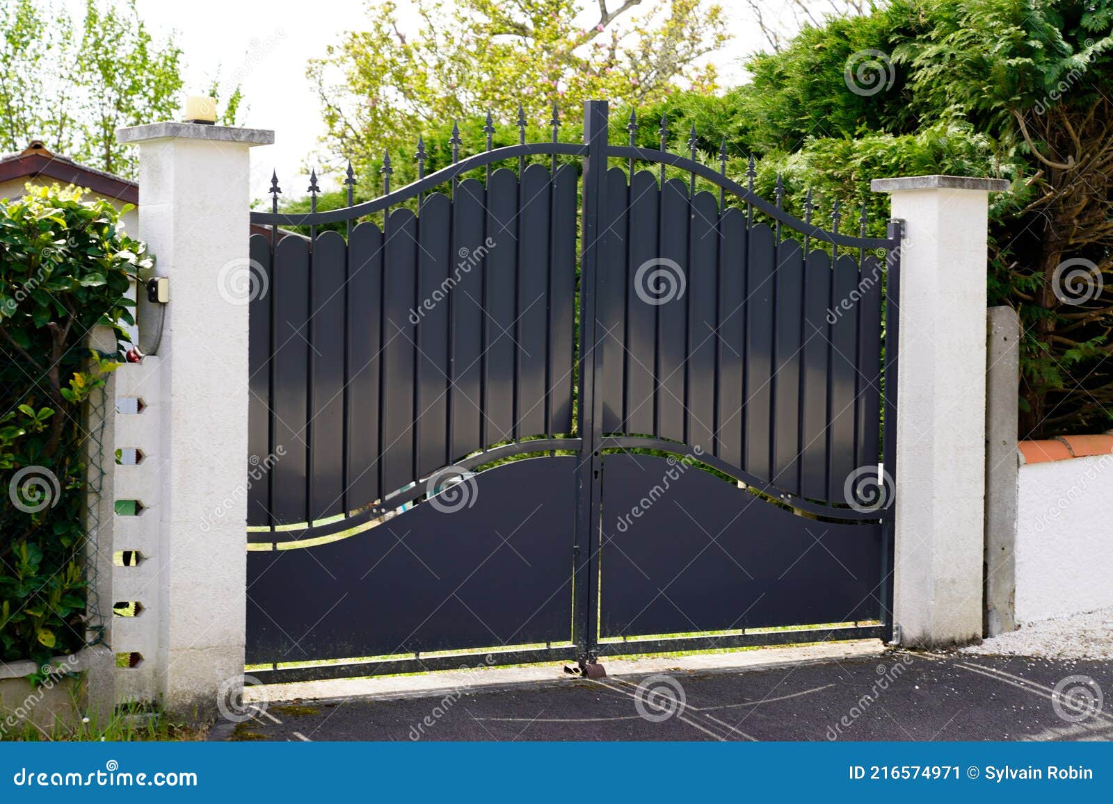 Black Steel Gate House Portal of Old Traditional European House Stock