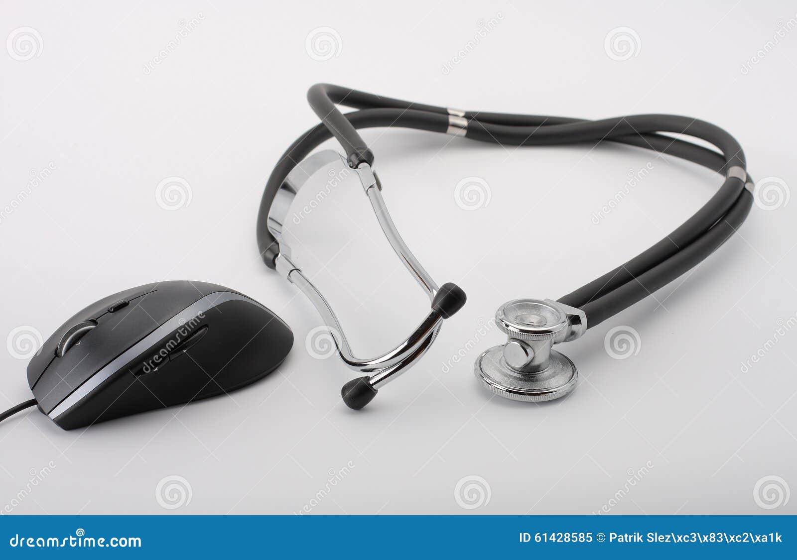 Black Stethoscope and Pc Mouse on White Background, Medical Con Stock Image Image of equipment