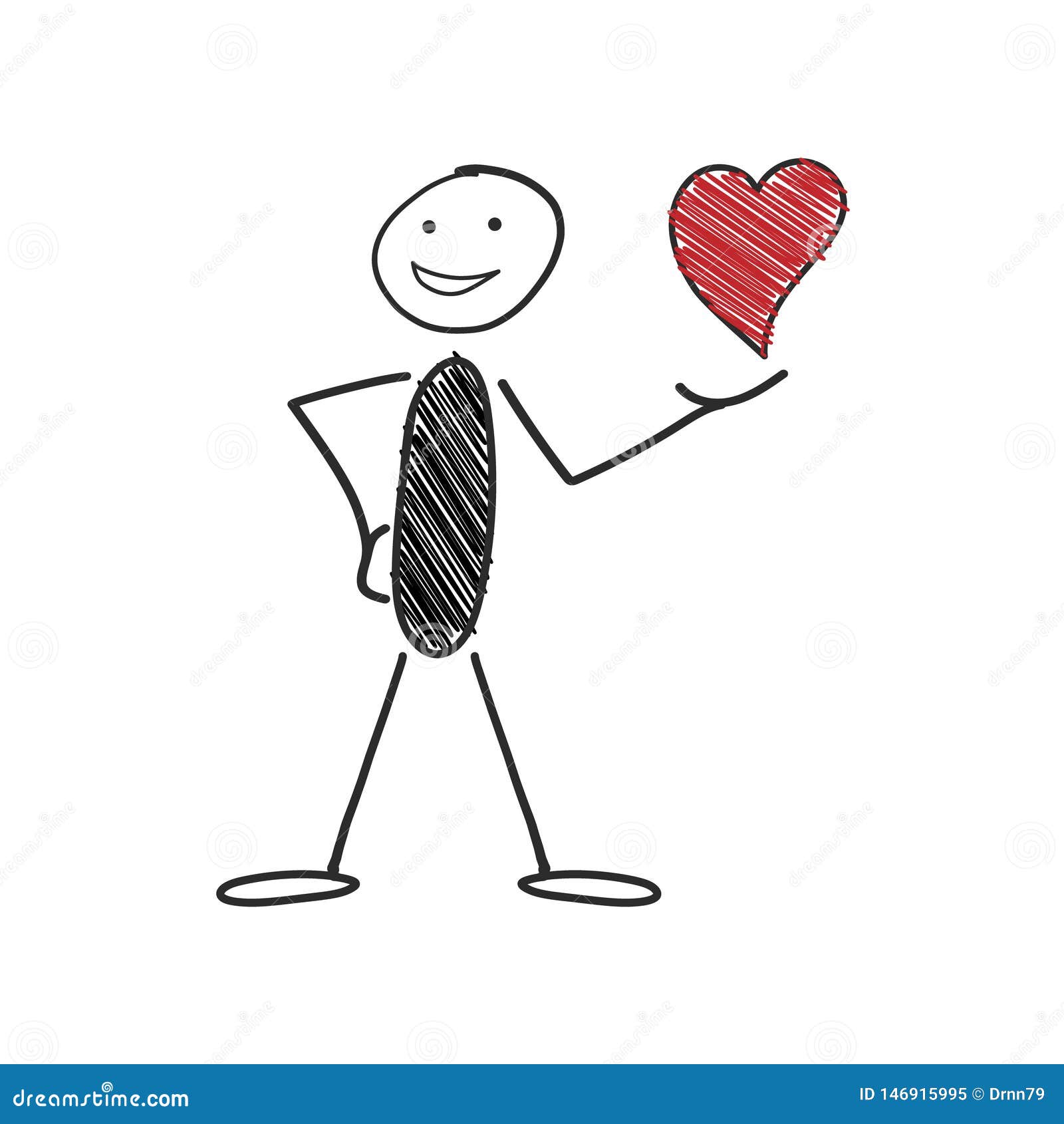 black stickman with heart - web love icon.