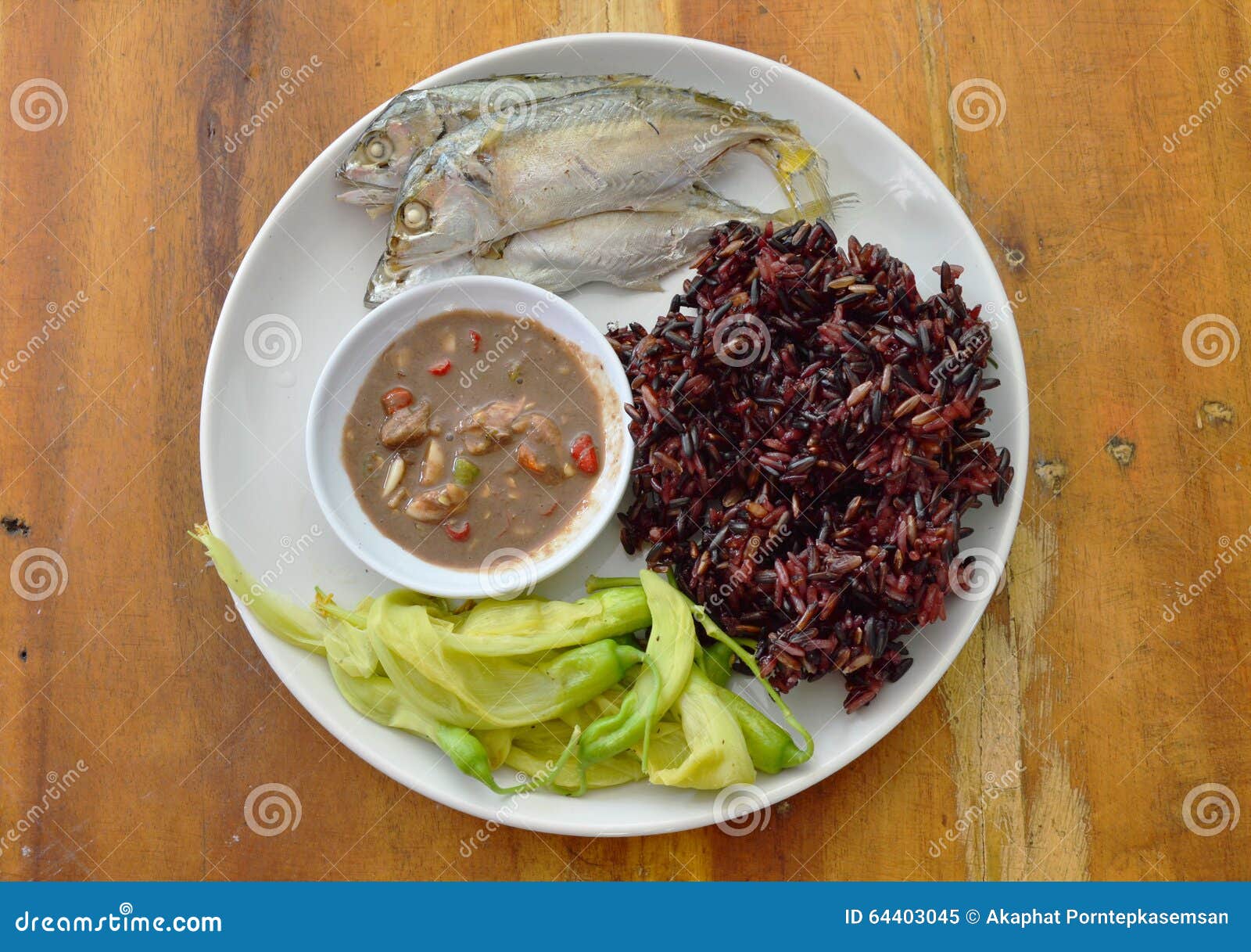 Black Sticky Rice Eat with Steam Mackerel and Shrimp Paste Sauce Stock Image Image of shrimp