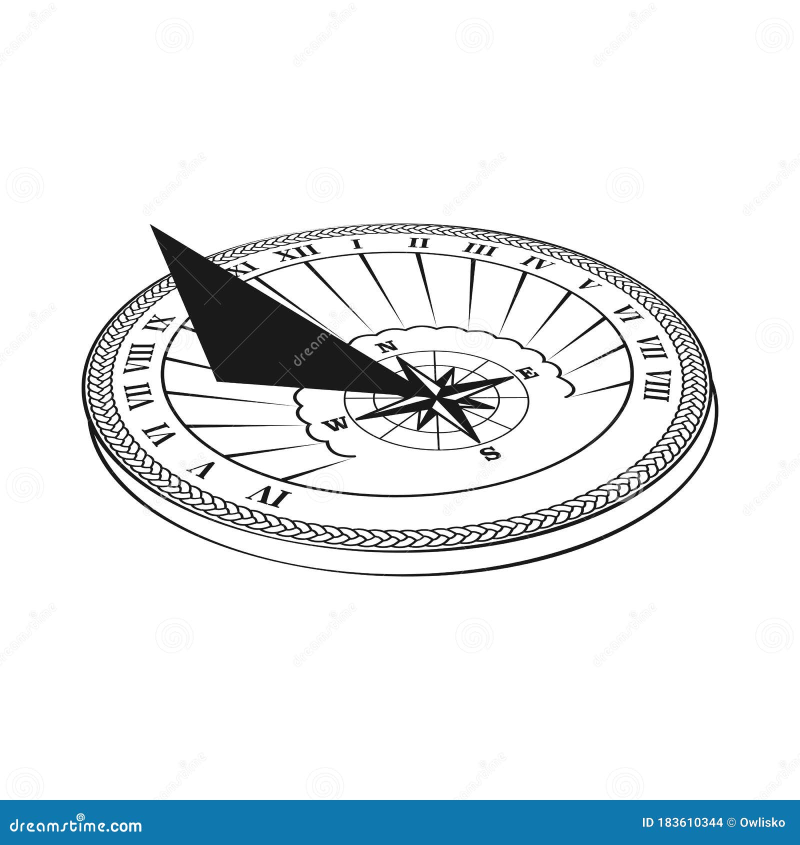 Sundial. A Device For Measuring Time Using The Sun`s Shadow. Isometry. Vector Illustration