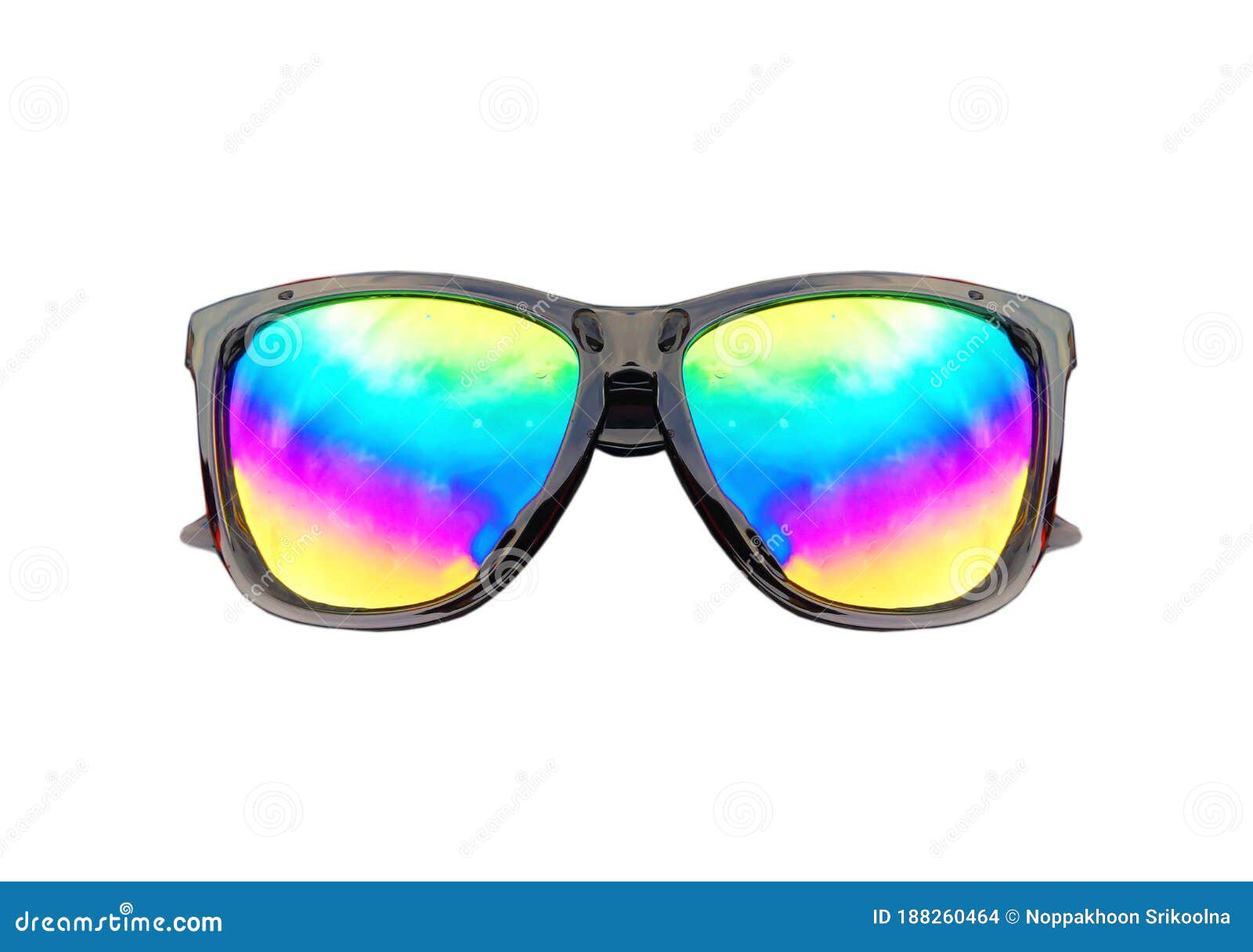 Black Sunglasses with Rainbow Mercury Lenses Isolated on White