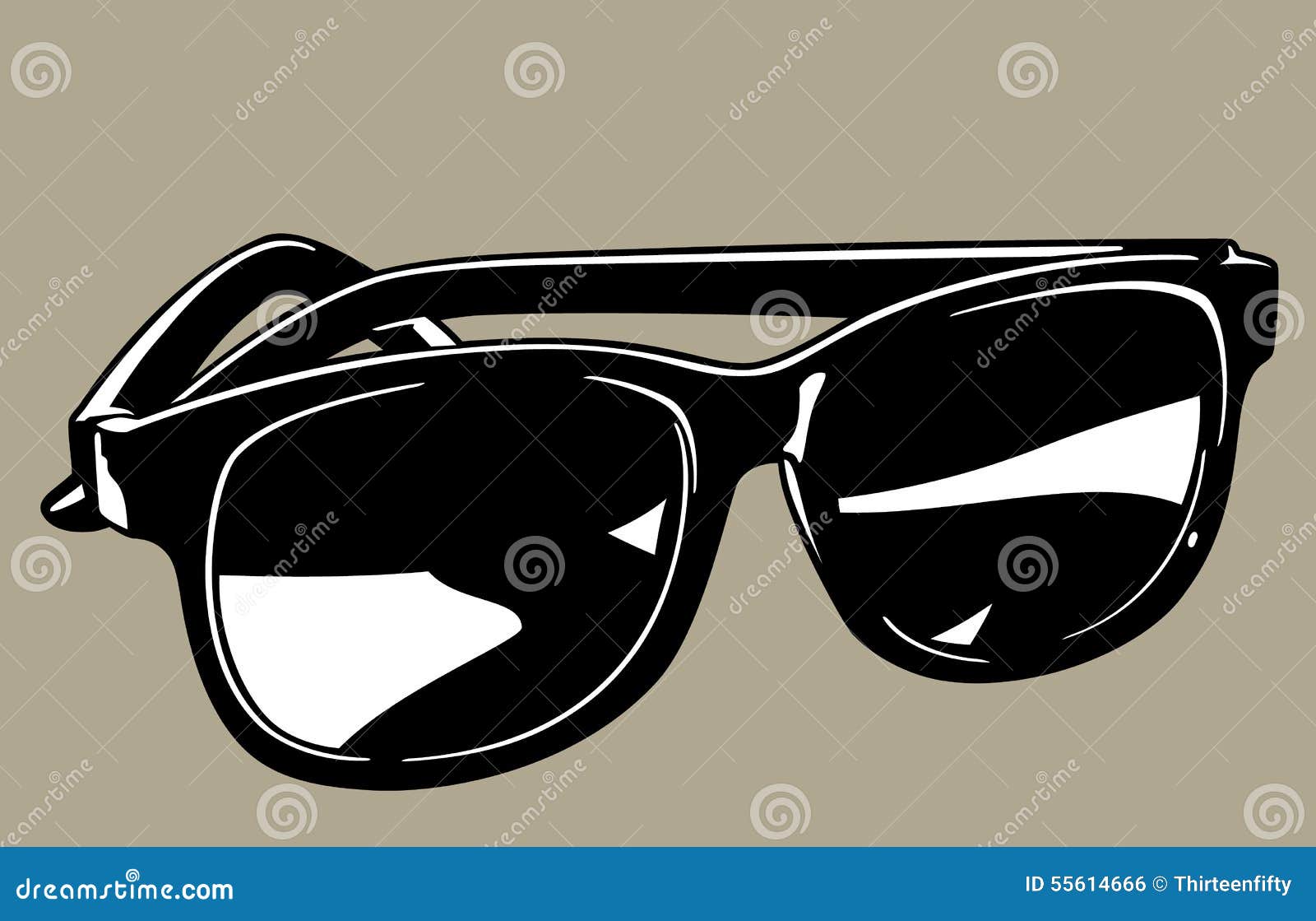 Plastic Sunglasses Black and White Realistic Cartoon Vector Graphic