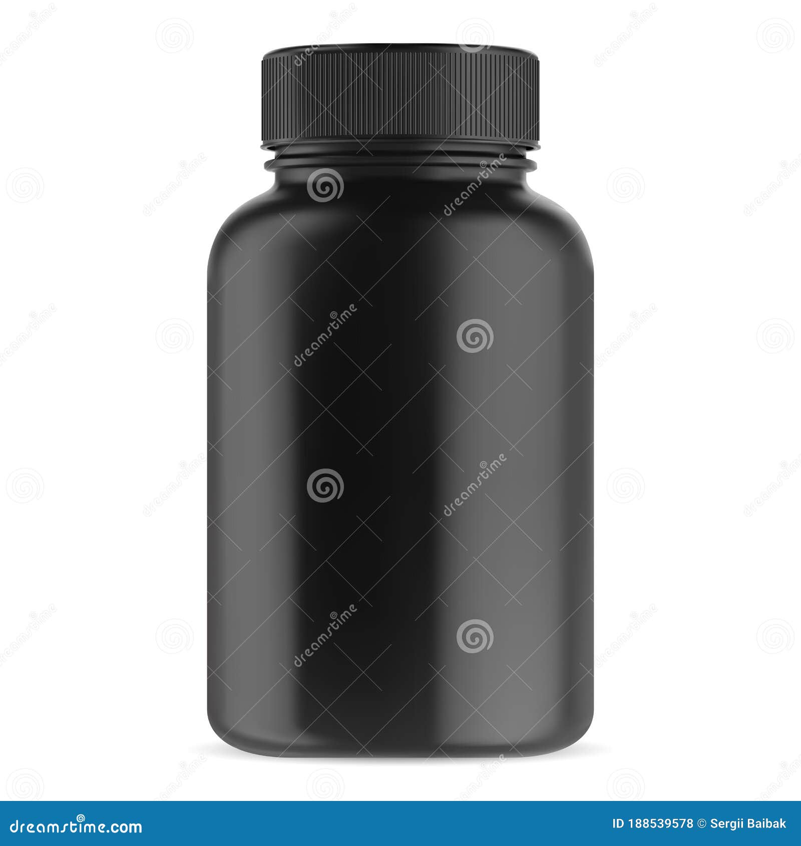 black supplement bottle. vitamin pill container