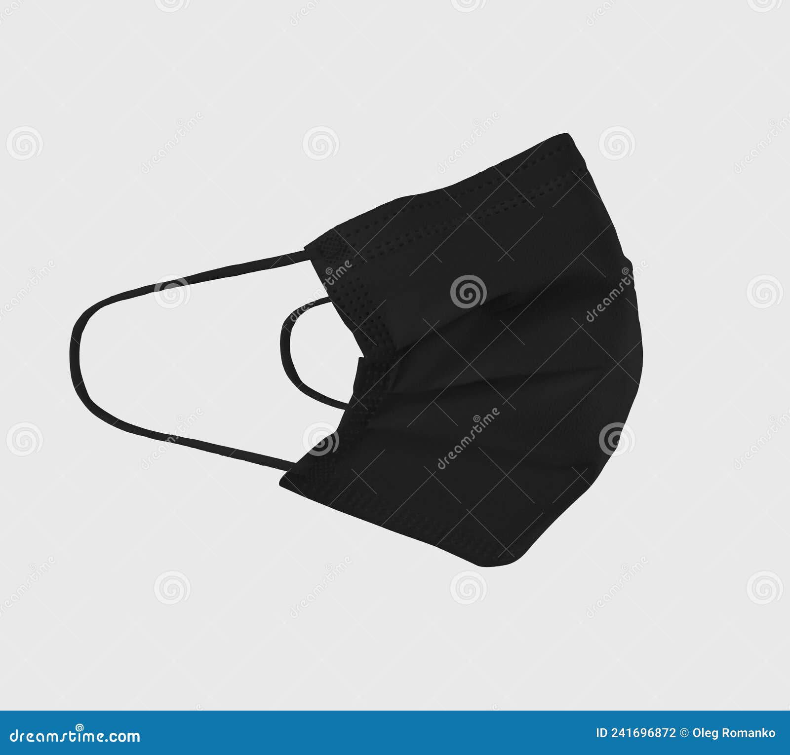 black surgical mask mockup, 3d rendering, side view, space for  presentation, pattern