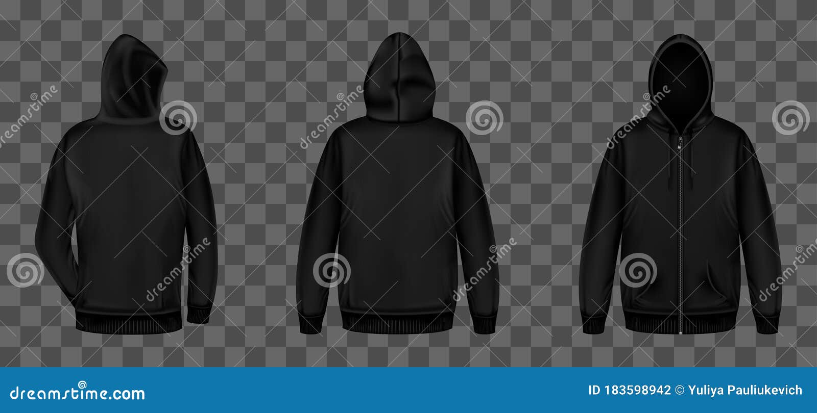 Download Black Sweatshirt With Zipper Front And Back View Stock ...