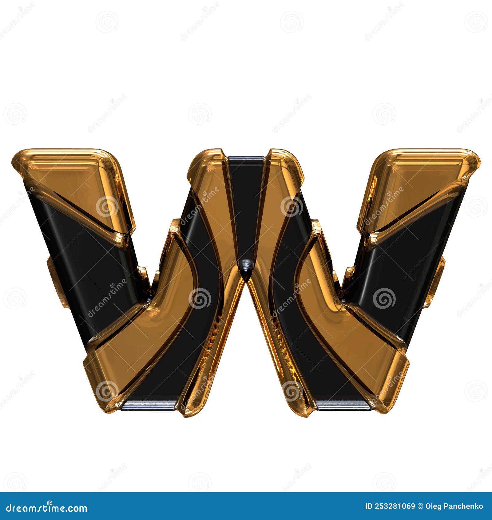 Black Symbol with Gold Vertical Straps. Letter W Stock Vector