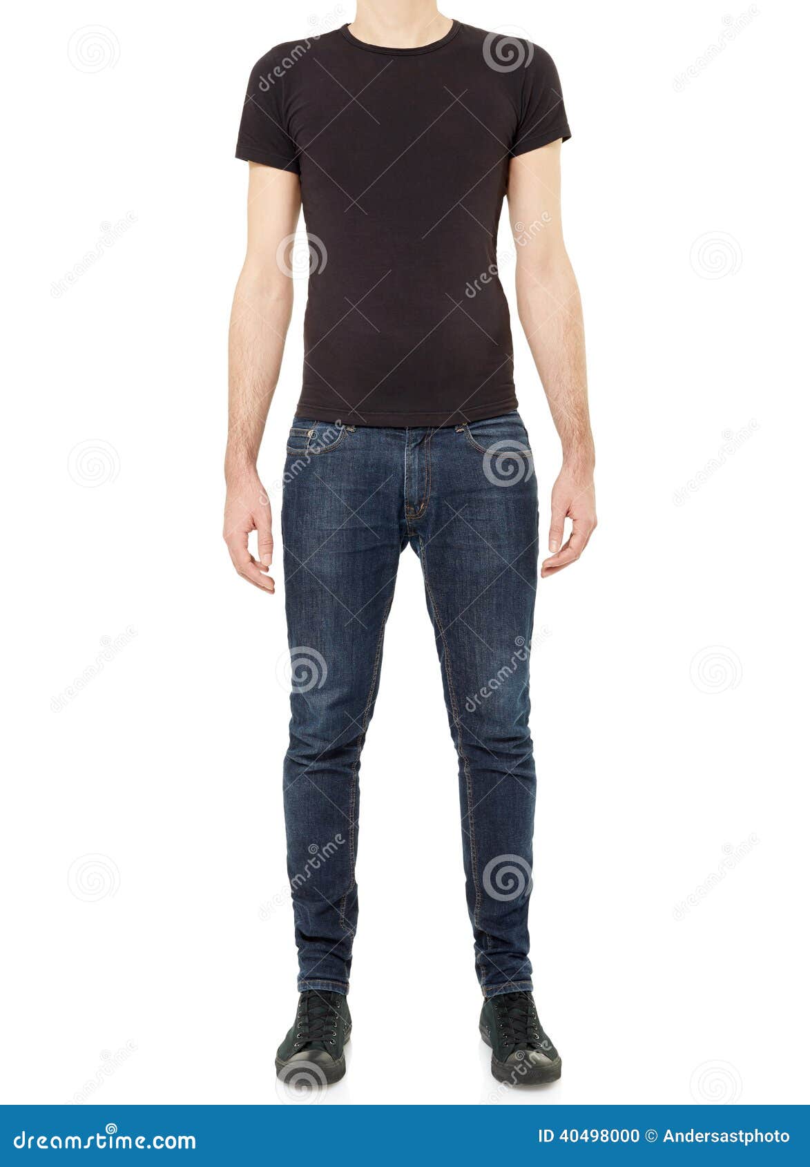 Black T-shirt On Man In Jeans Stock Photo - Image of male, jeans: 40498000