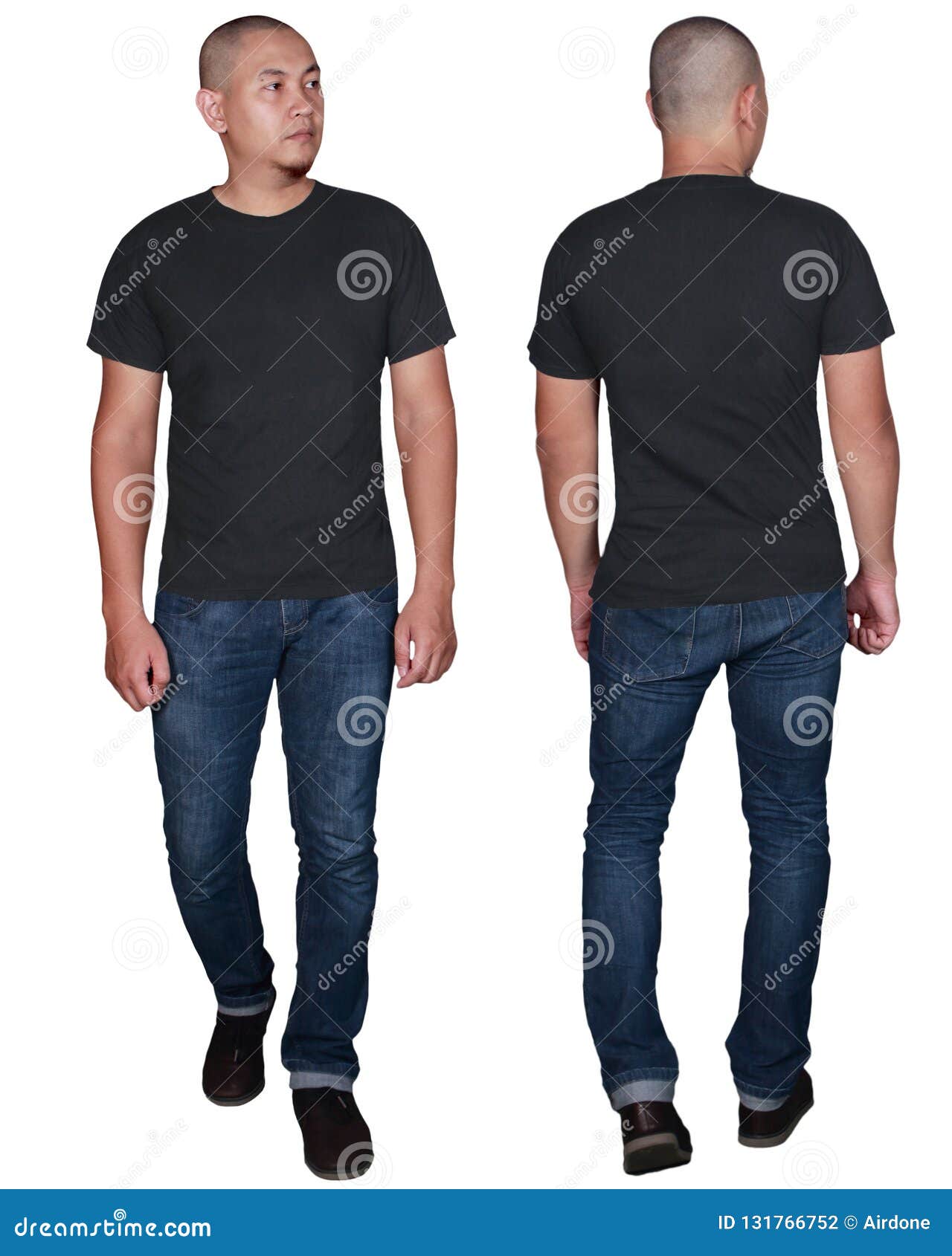 Download Black T-shirt Mock Up, Front And Back View, Isolated. Male ...