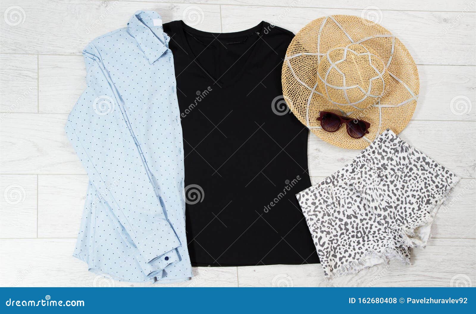 Black T-shirt Mock Up Top View, Summer Hat, Sunglasses. Tshirt Mockup ...