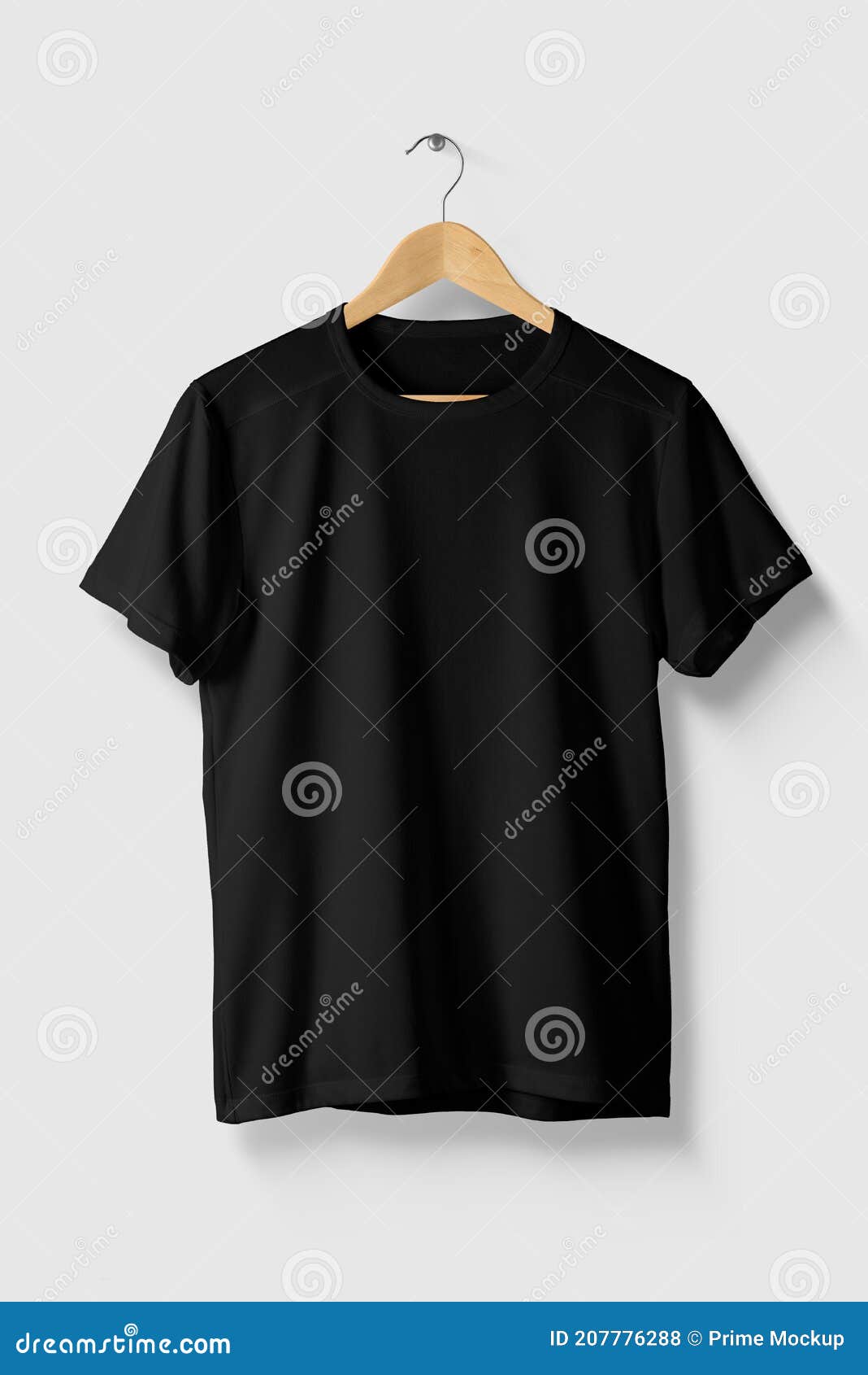 Download Black T-Shirt Mockup On Wooden Hanger Isolated On Light ...