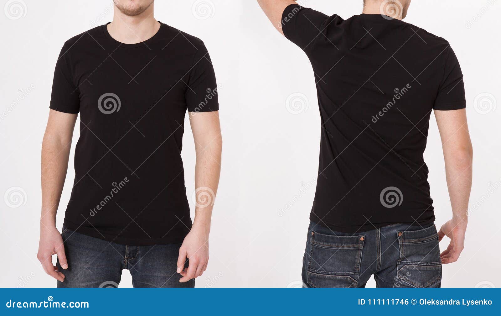 Download Black T-shirt Template. Front And Back View. Mock Up On White. Summer Stock Photo - Image of ...
