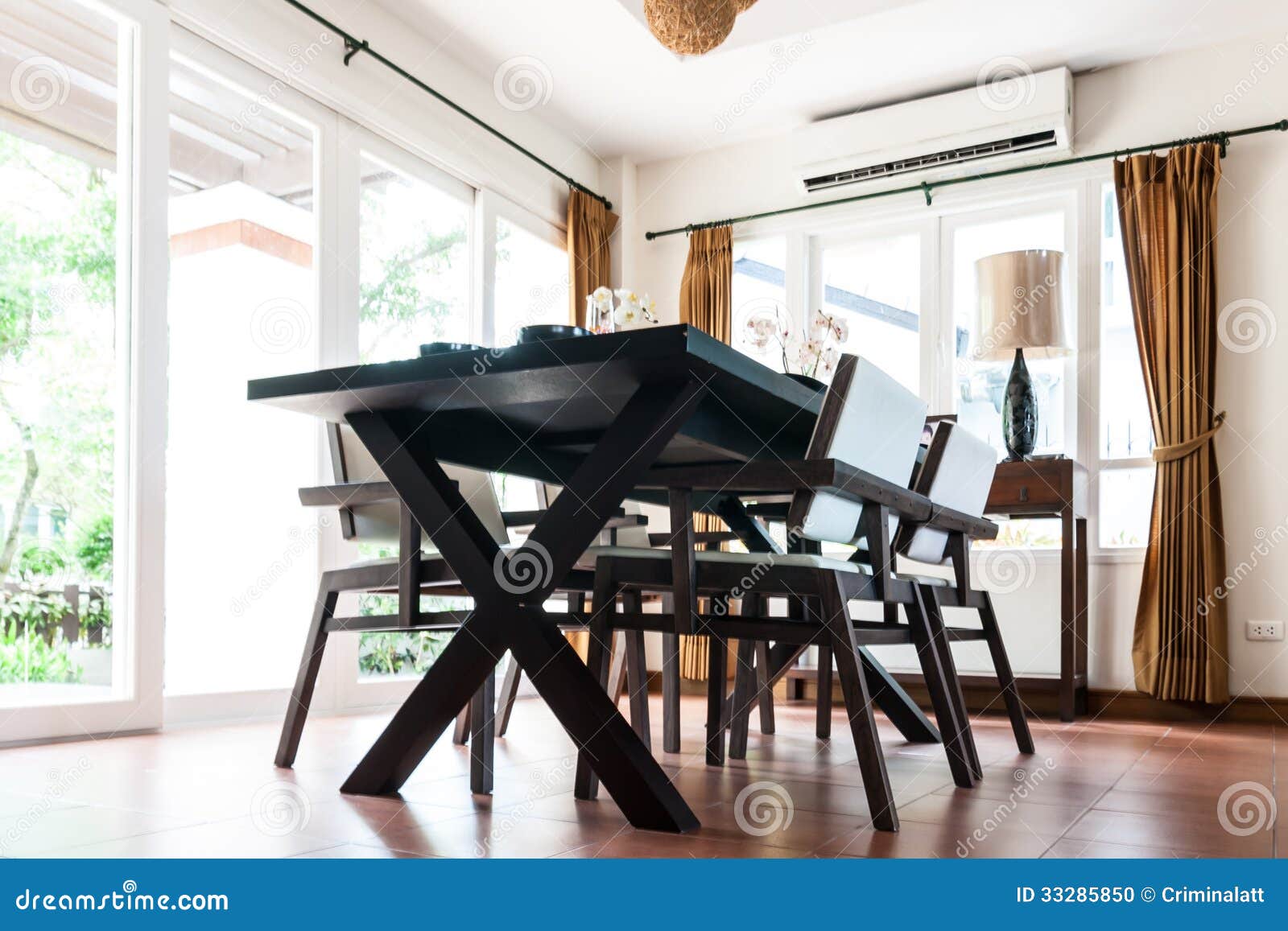 Black Table and Chairs in Living Room Stock Photo Image of wall