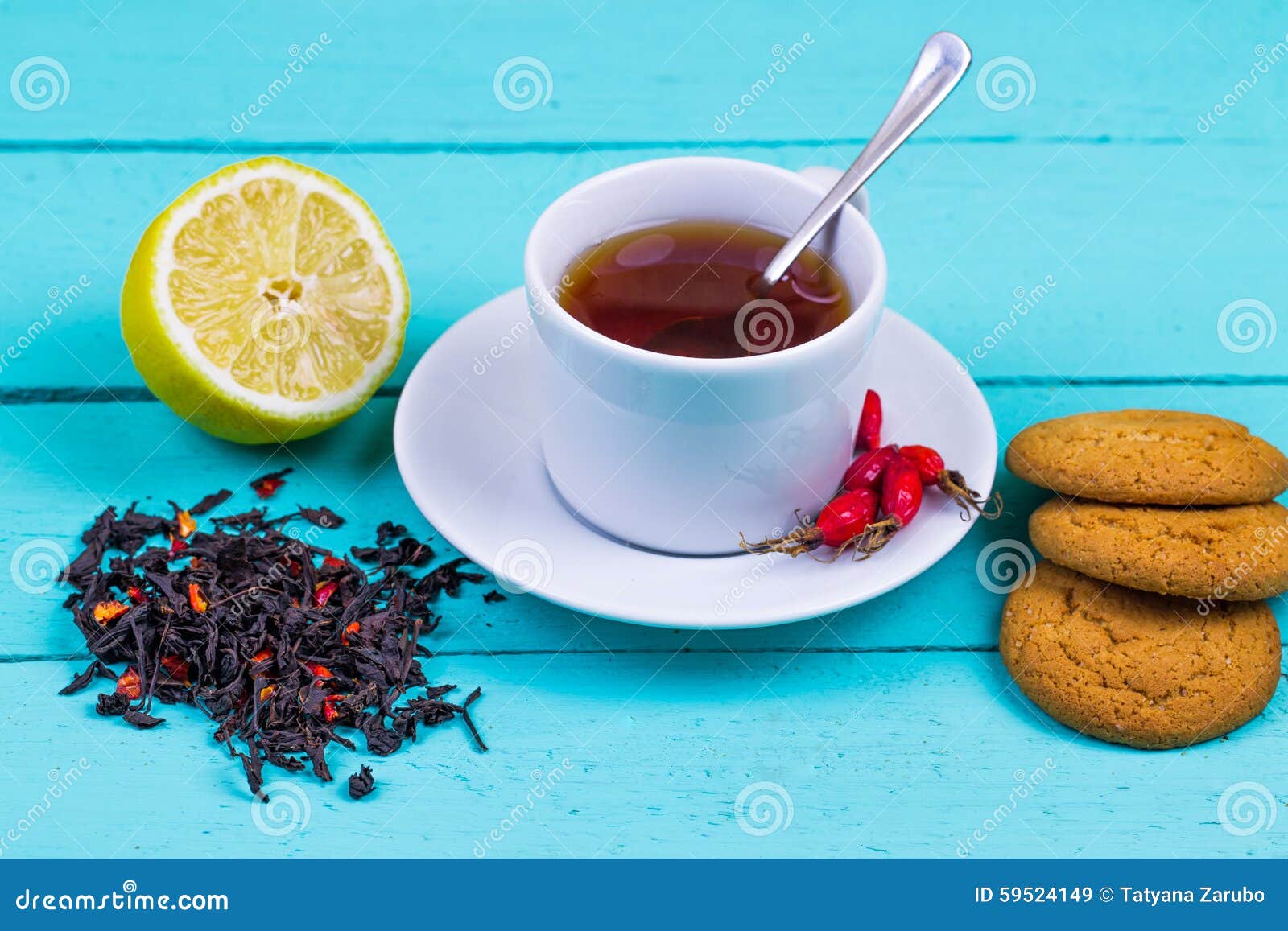 Black Tea with a Dogrose and Oatmeal Cookies Stock Image Image of