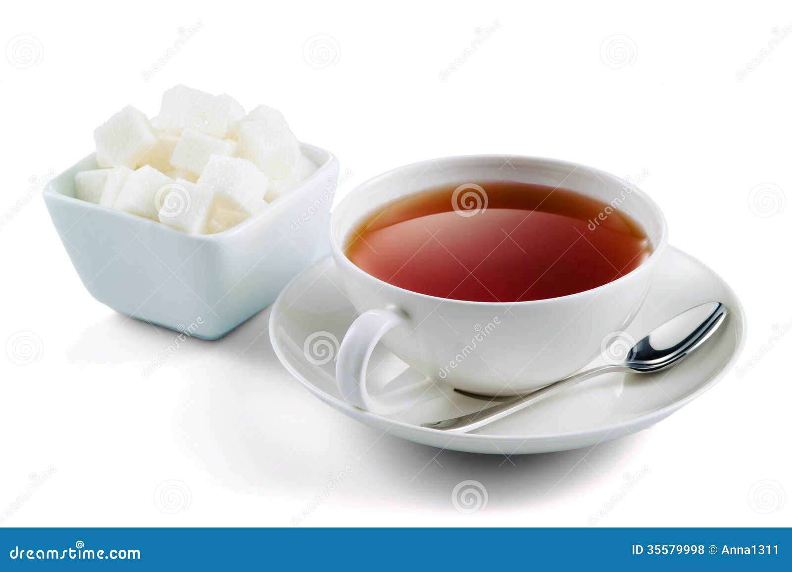 Black Tea With Sugar Cubes Isolated On White Royalty Free Stock Photos