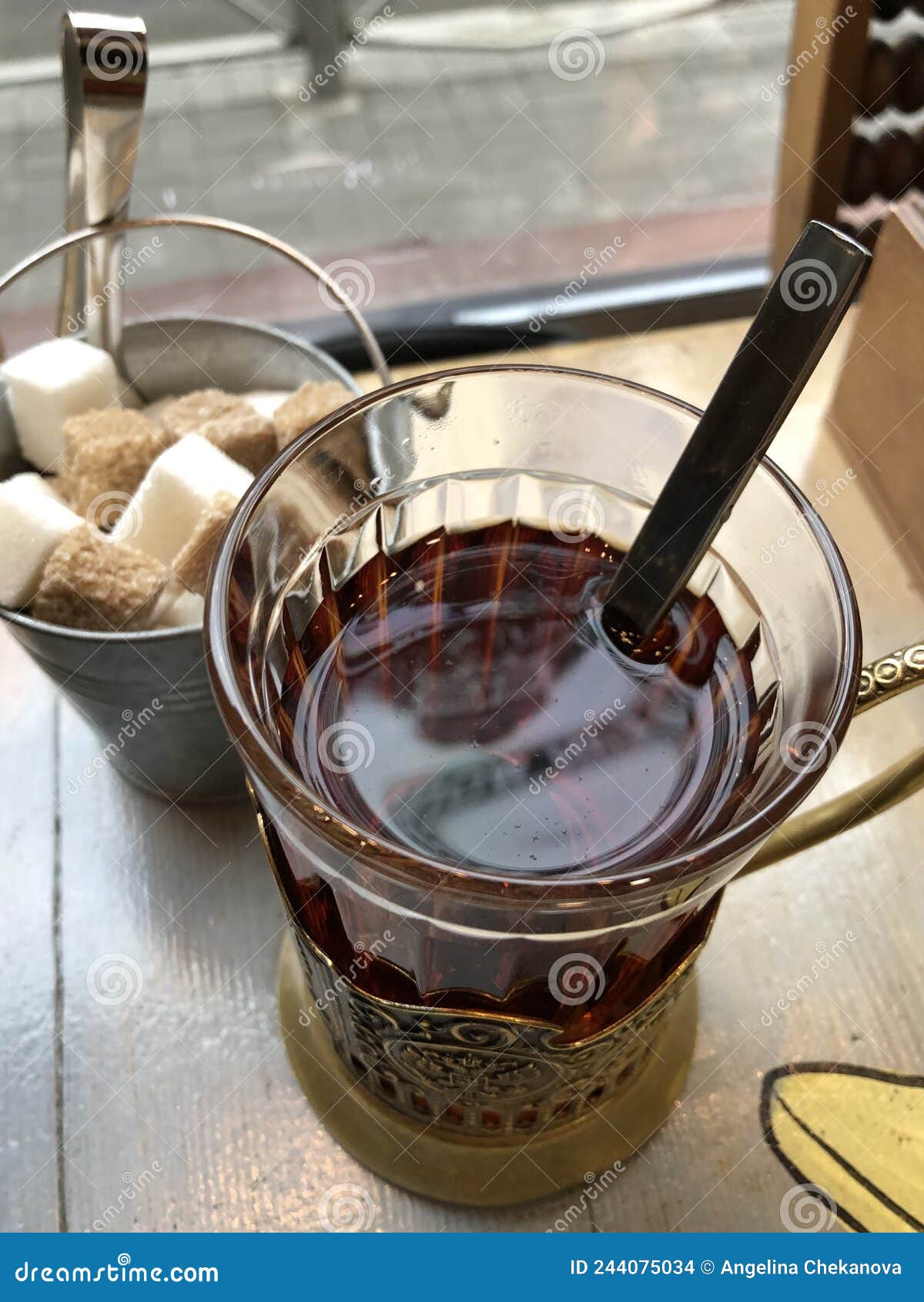 Black tea with sugar View stock photo. Image of drink 244075034