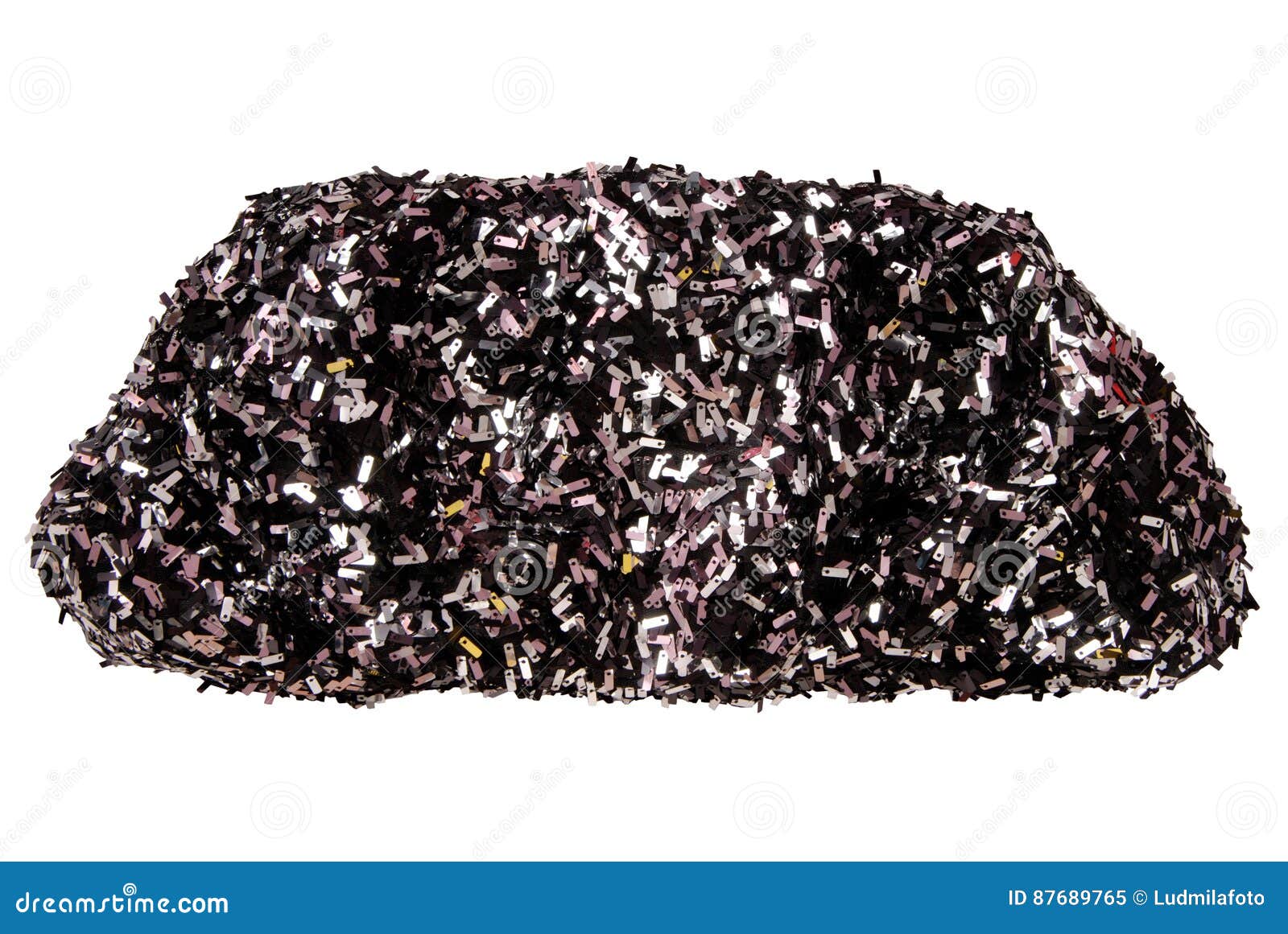 Black Textile Clutch Has Soft Shape, Sparkly Handbag Stock Image