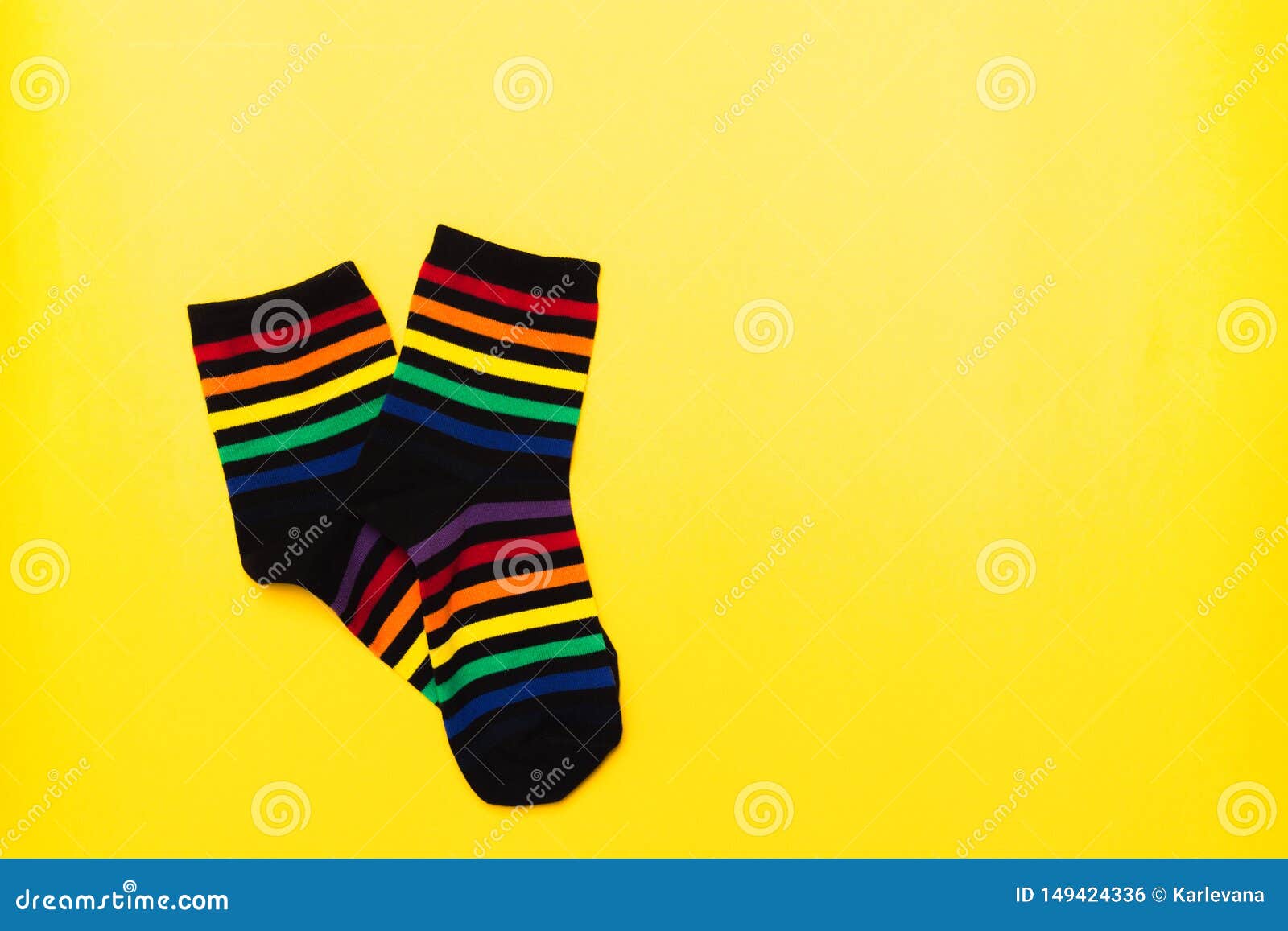 Black Textile Cotton Socks with Striped Bright Colorful Pattern Over ...