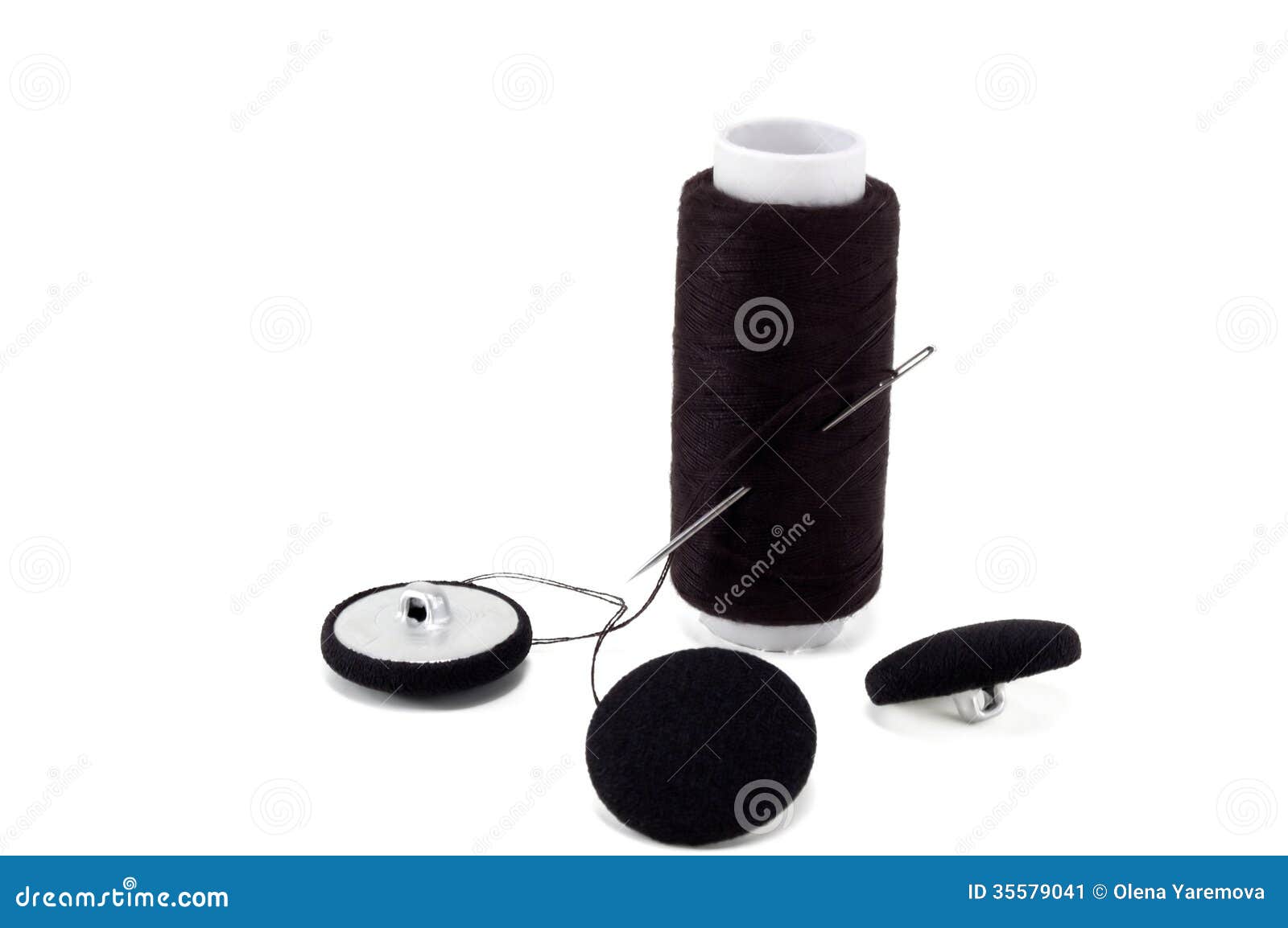 Black Thread with Needle and Buttons Stock Image - Image of sports