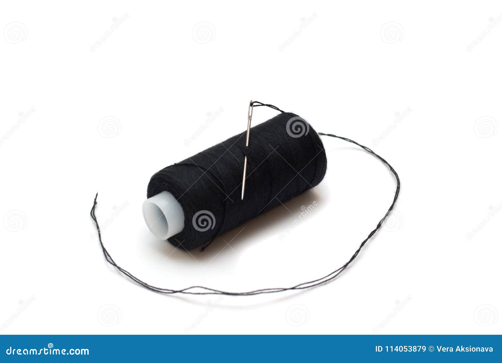 Black Thread with a Needle on an Ancient Antique Old Wooden Coil Stock  Photo - Image of isolated, embroidery: 113265488