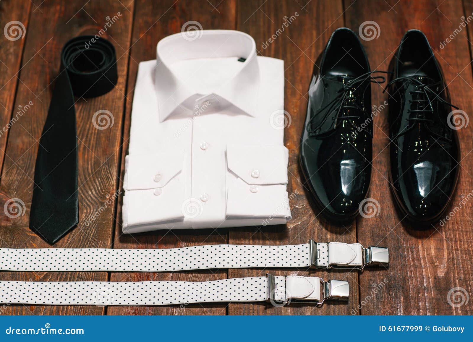 Black Tie , Patent Leather Shoes , Suspenders, a White Shirt Stock ...