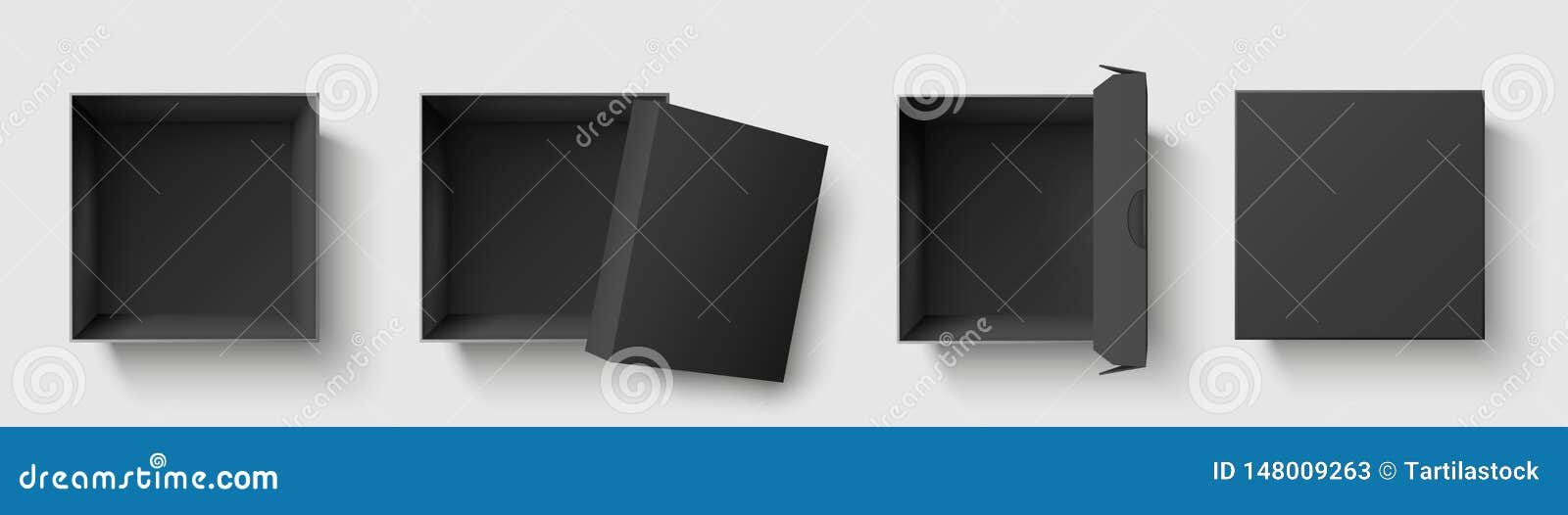 Download Black Top View Box. Dark Package Square Boxes With Open Cap, Empty Cube Packages Mockup 3d ...