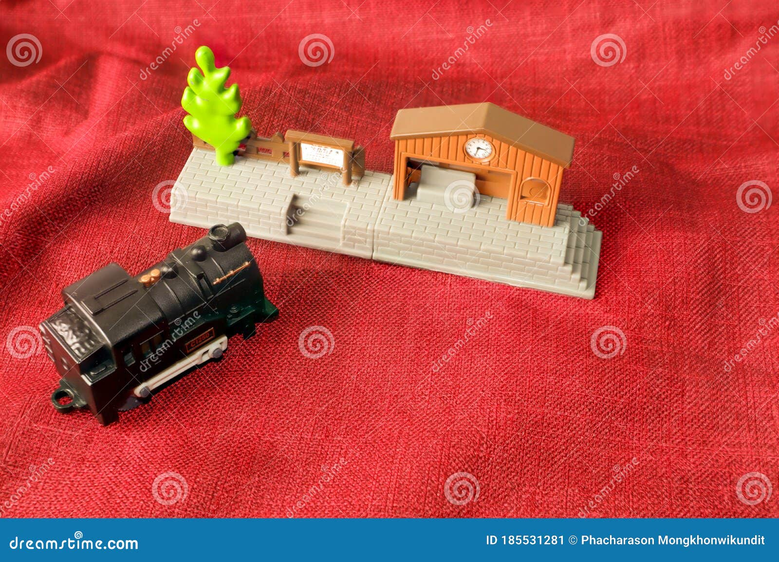 Black Train and Toy Train Station Stock Image Image of small, railway