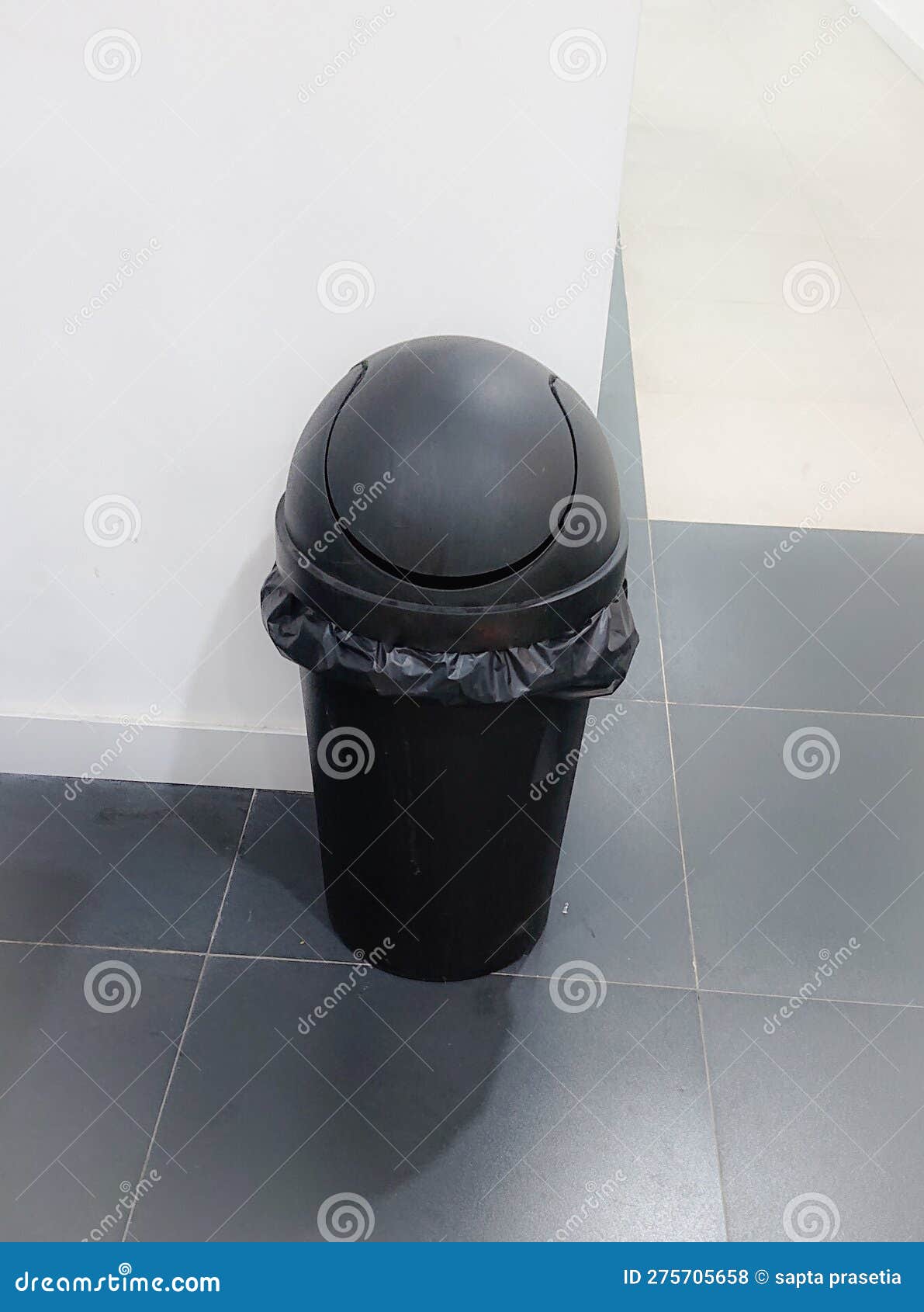 Black Trash Can in the Room and the Black Tile Stock Photo Image of