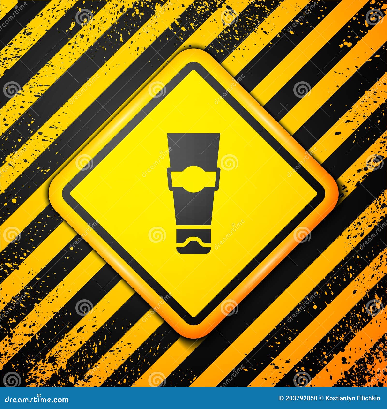 Black Tube of Toothpaste Icon Isolated on Yellow Background. Warning