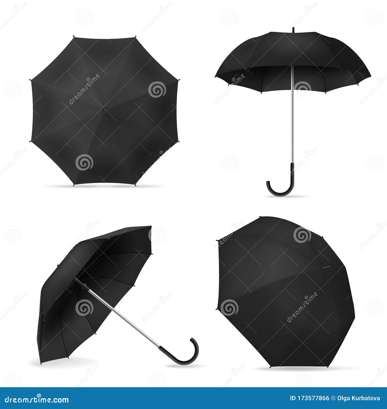 Download Black Umbrella. Realistic Blank Parasols Various Positions ...
