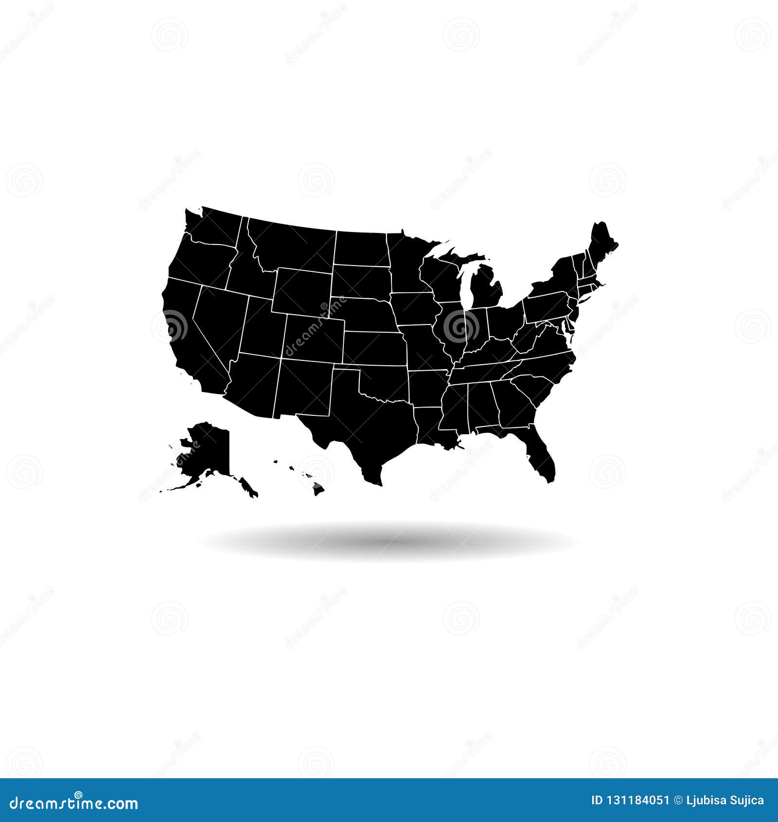 Black United States Of America Map With Borders Vector Illustration