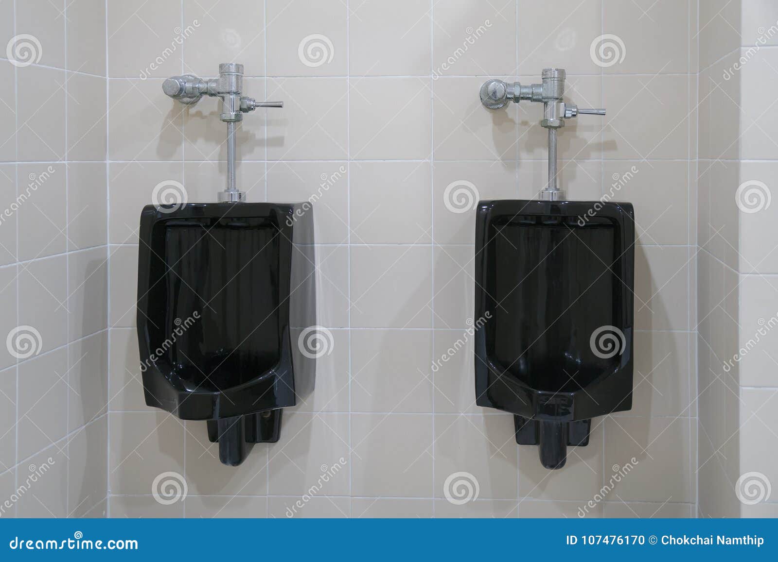 Black Urinal of Men with Tile Wall Stock Photo Image of plumbing, interior 107476170