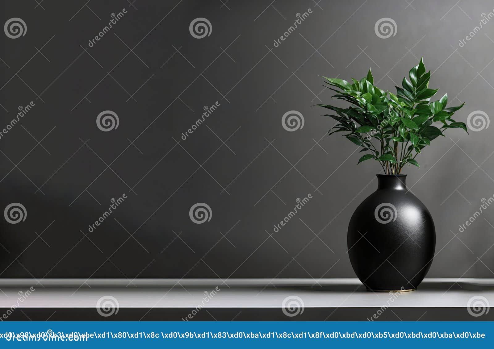 Black Vase with Plant on Shelf. Ai Generative Stock Image Image of