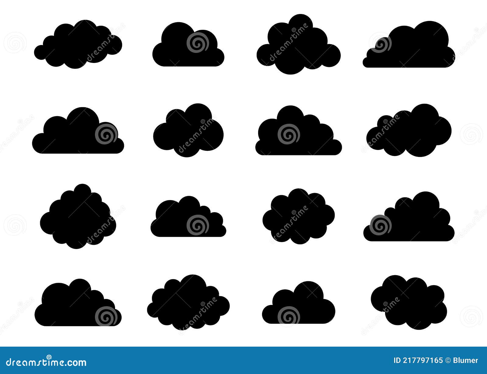 Black Vector Cloud Icons Isolated on White Stock Vector - Illustration