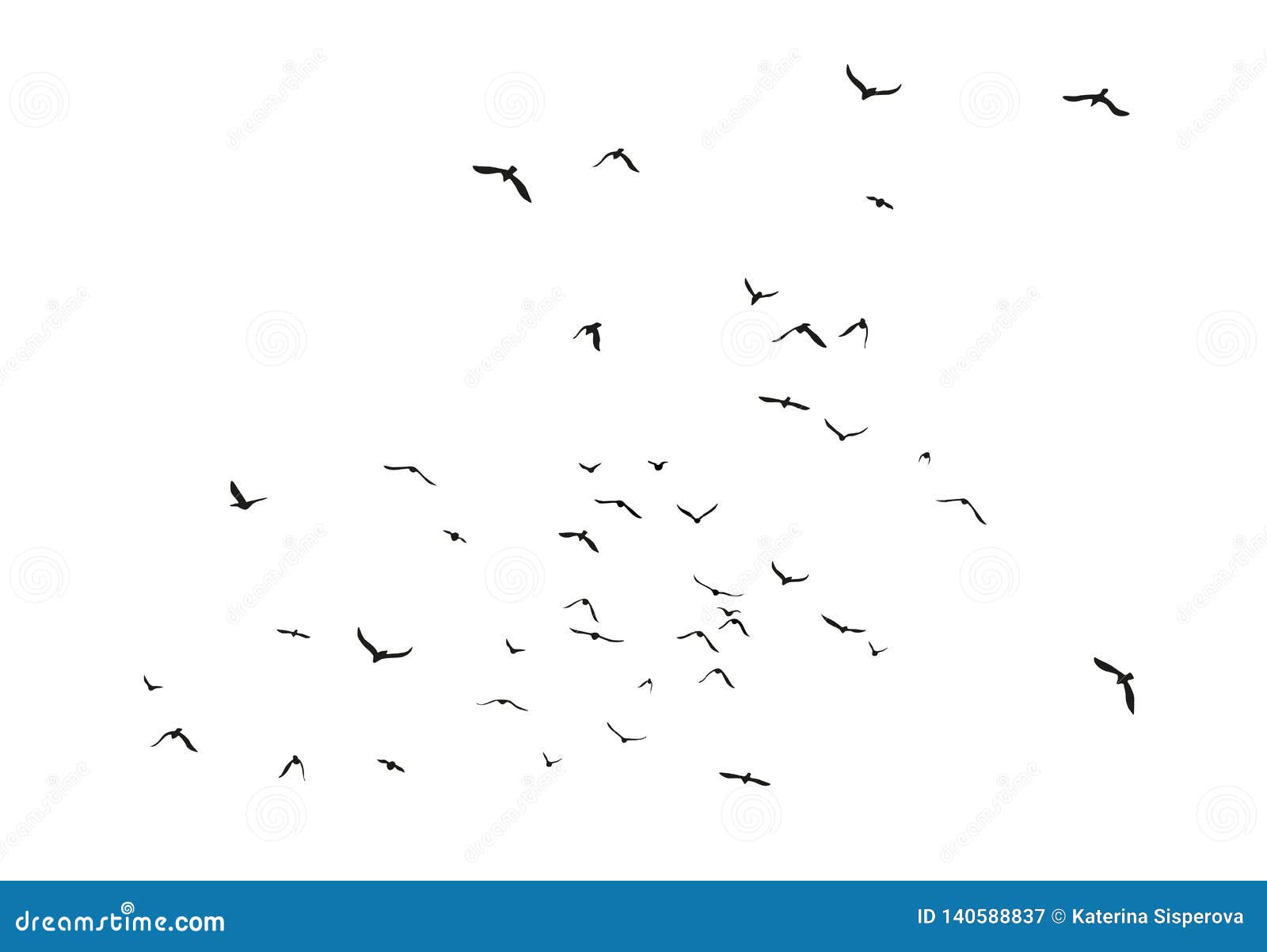 black  flying birds flock silhouettes  on white background