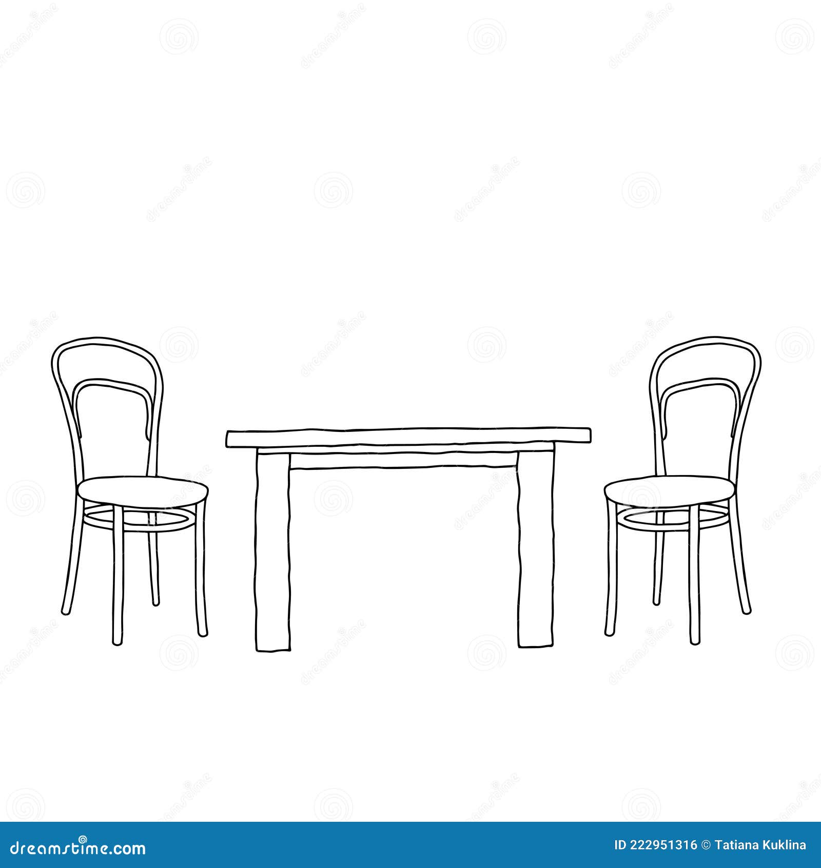 Black Vector Outline Illustration of a Room with a Table and a Pair of ...