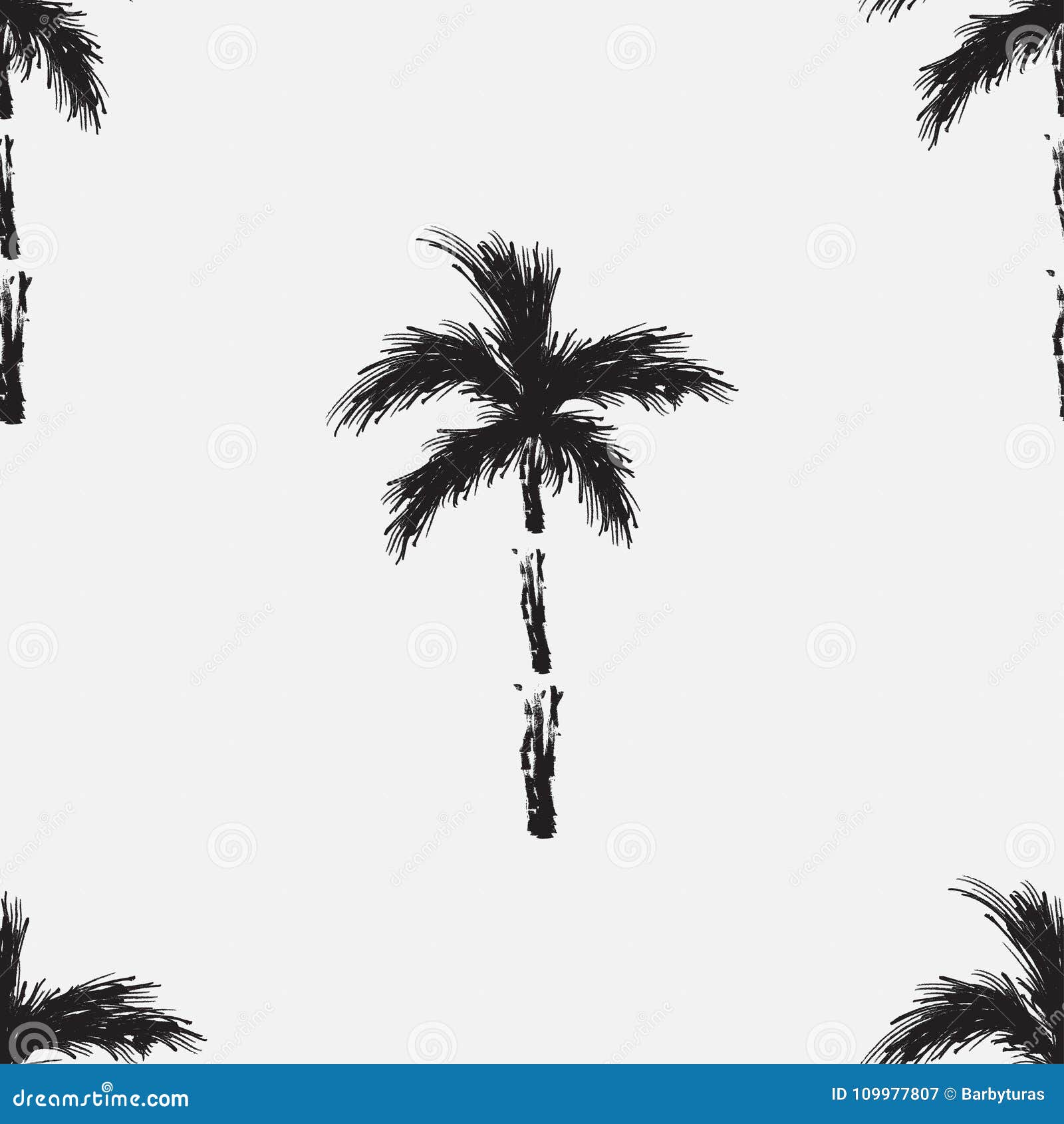 Black Vector Palm Trees Isolated On White Background Hand